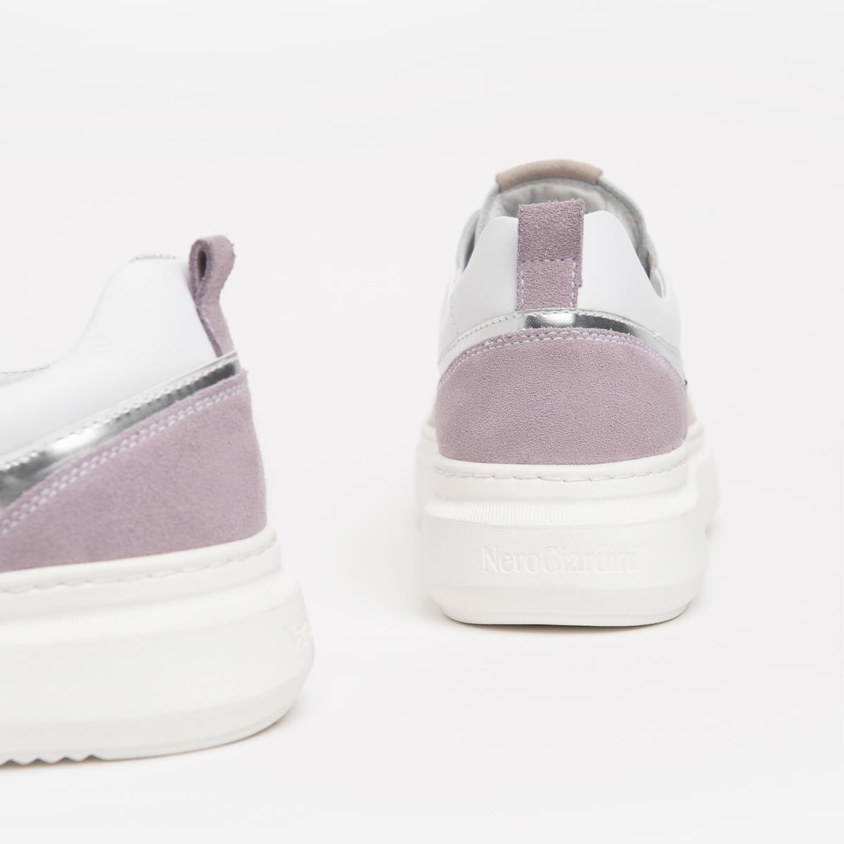 Kad n Sneaker Gunluk E218175D NeroGiardini VELVET BIANCO VELOUR FEMME VELOUR LILLA 213 T.BRILL ARGENTO