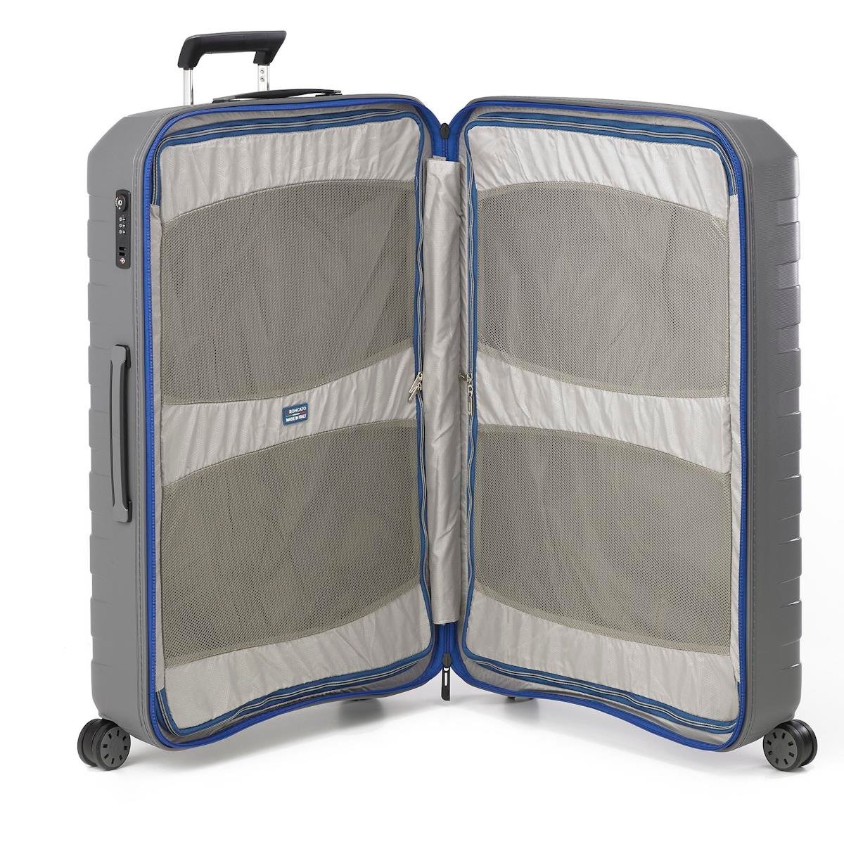 Unisex Valiz 55410320 Roncato Box 2.0 Young Trolley Grande 4R 78 cm Blu  Piombo 78X50X30