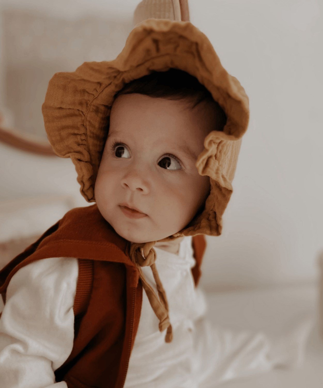 Bağlamalı Fırfırlı Bebek Şapka 0-2 yaş Hardal Sarı - Cigit