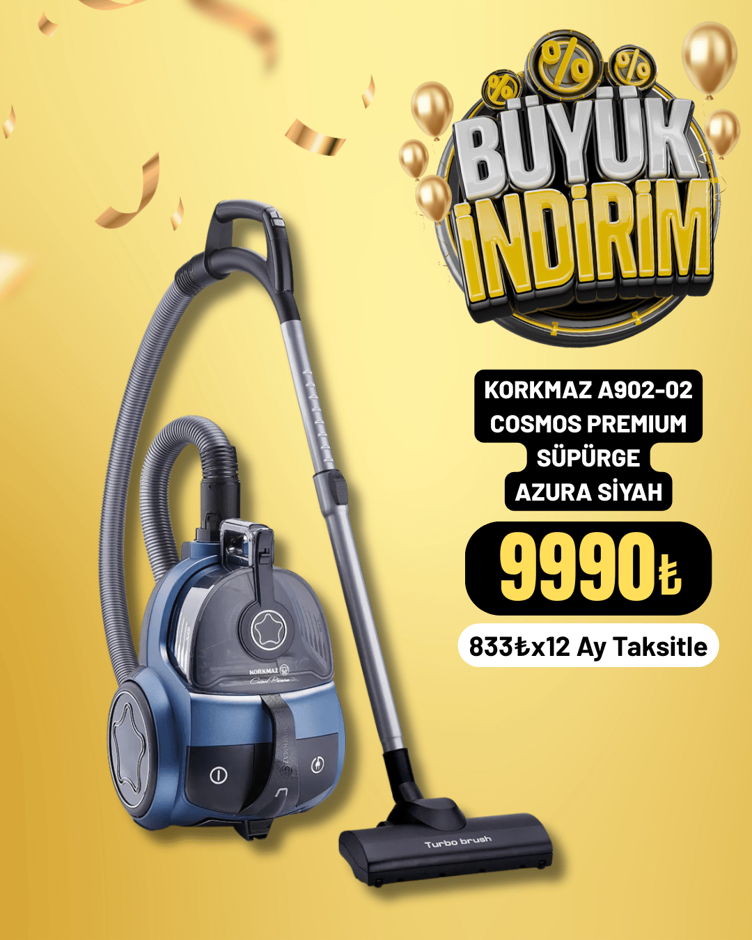 Korkmaz A902-02 Cosmos Premıum Süpürge Azura/siyah - Hedef AVM'de