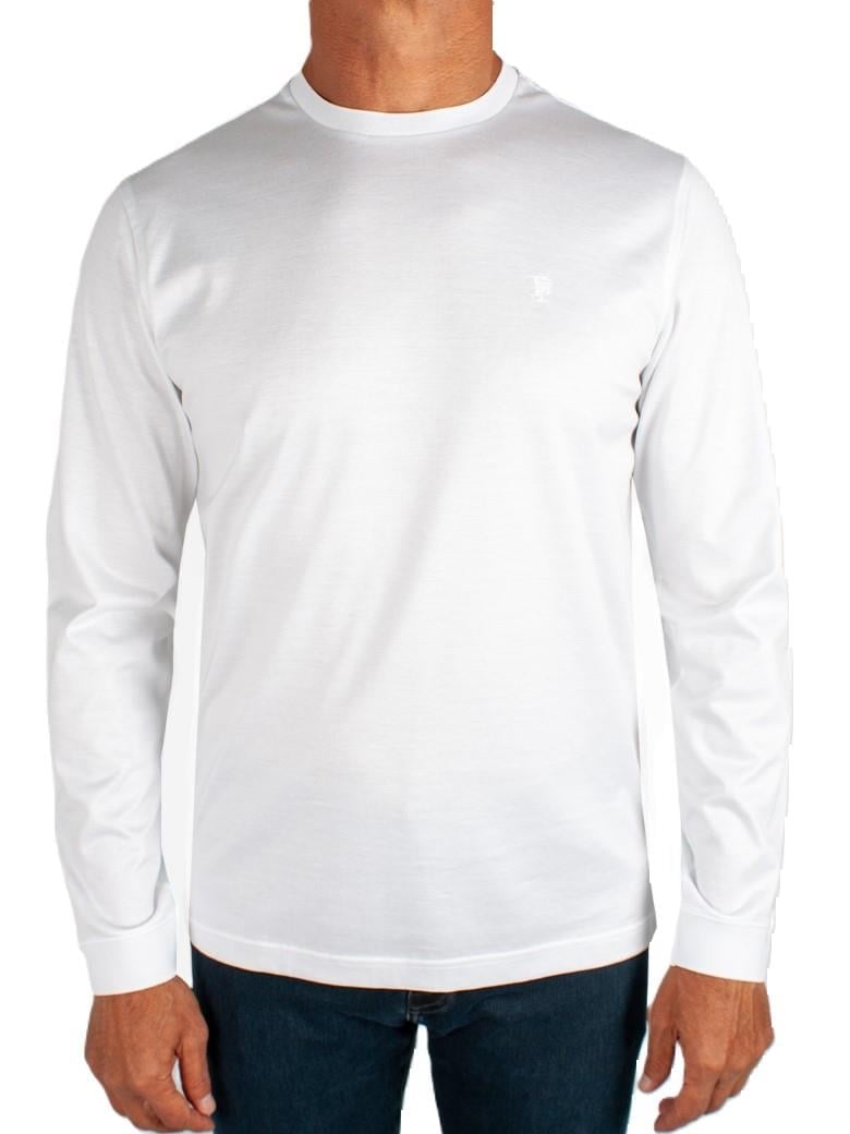 Crew Neck Long Sleeve Single Jersey Mercerized White T-Shirt