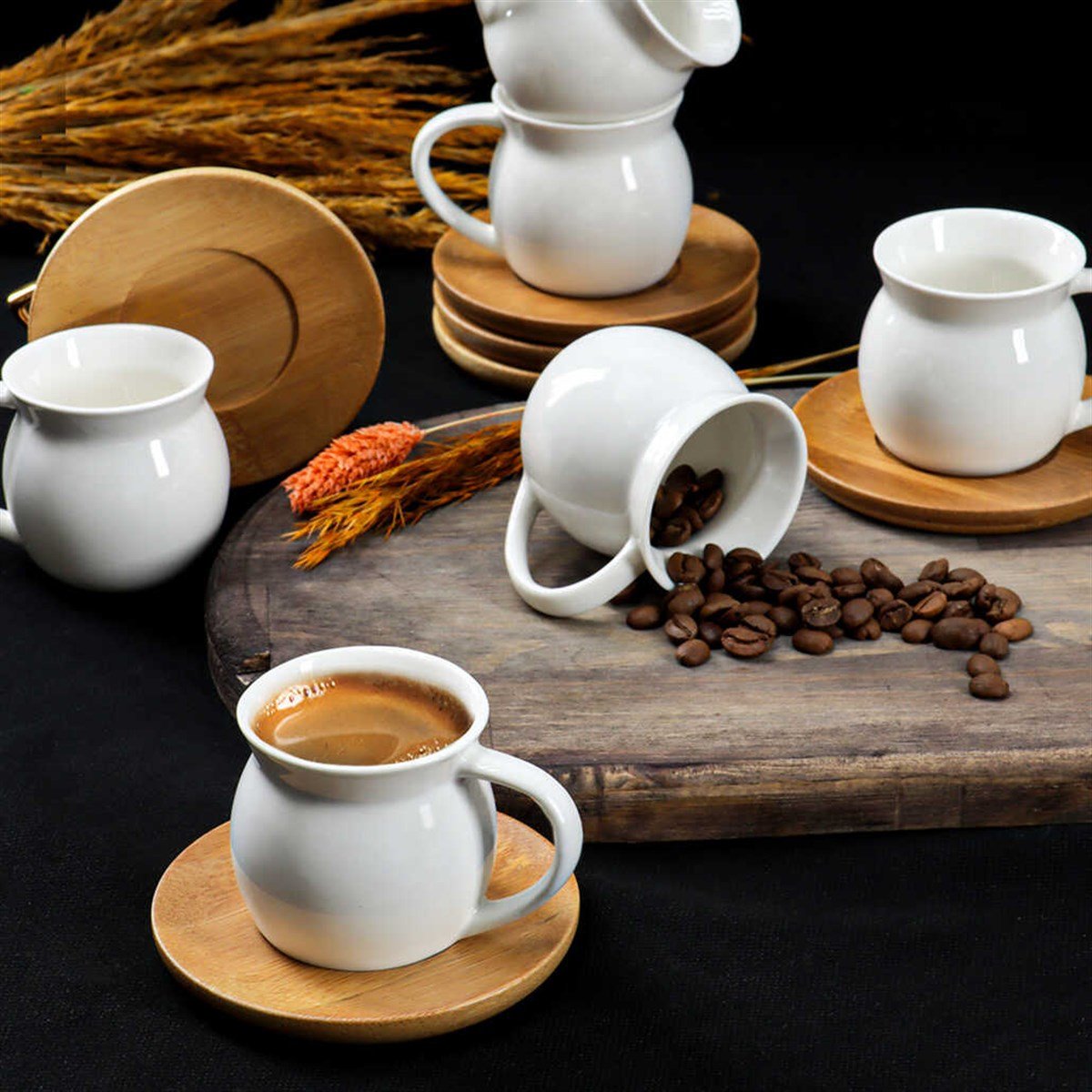 Bambu Tabaklı 6 Parça Türk Kahvesi Fincan Takımı - Çılgın Trend Ürünleri