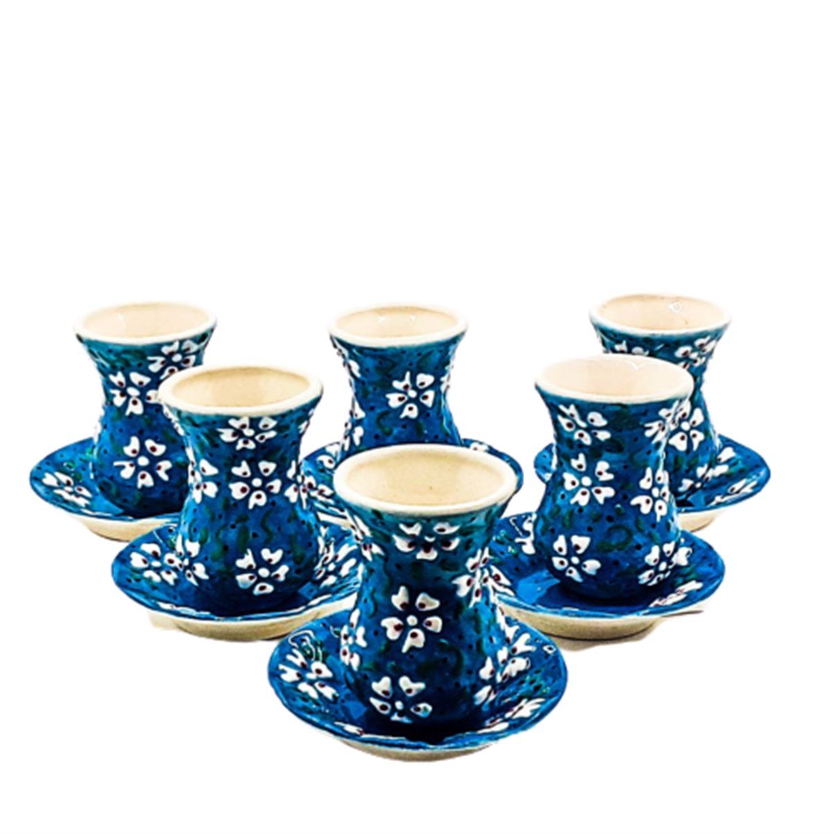 El İşi Çini Siyah 6 lı Çay Bardağı Takımı Mavi - Çılgın Trend Ürünleri
