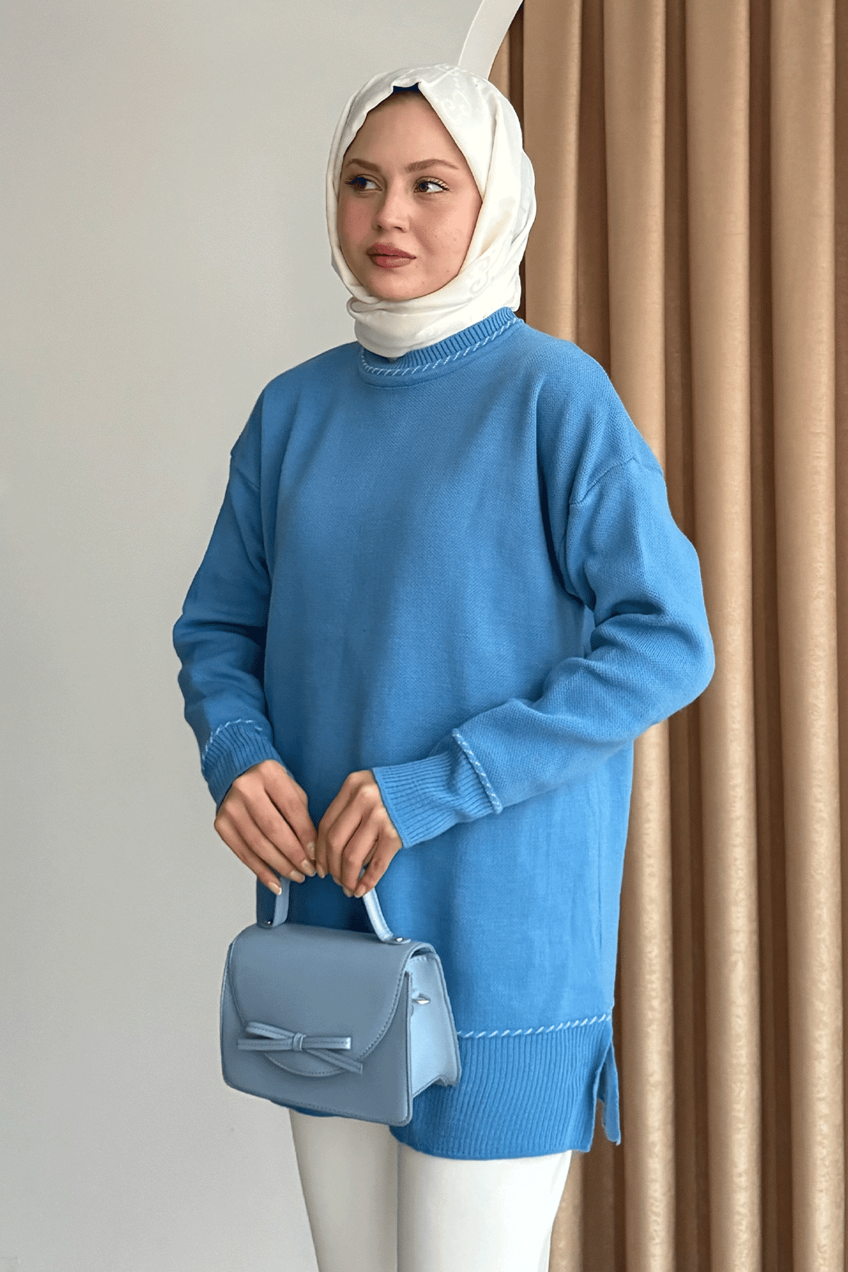 Biyeli Basic Mavi Triko Kazak