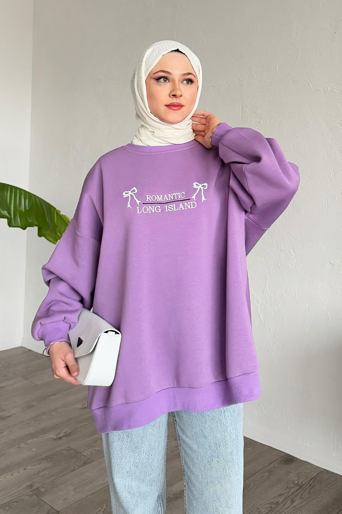 Fiyonk Yazı İşleme Lila Sweat