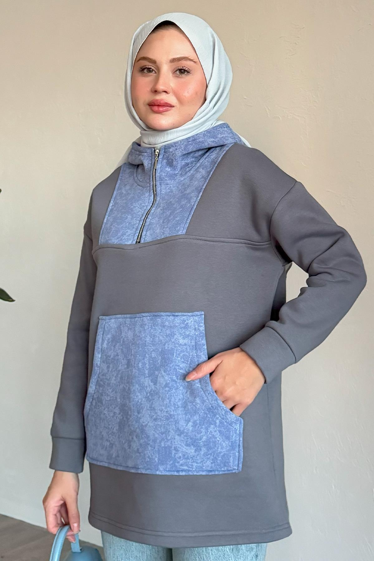 Kanguru Cepli Kapüşonlu Antrasit Sweat