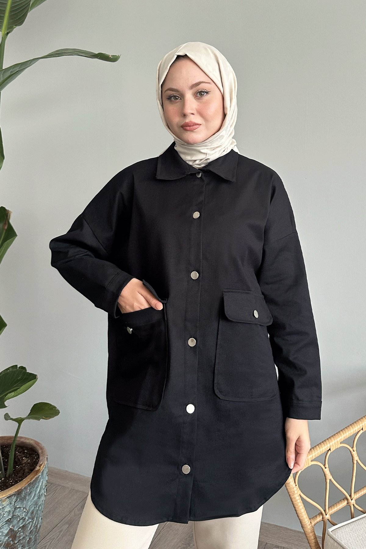 Oversize Gabardin Siyah Ceket