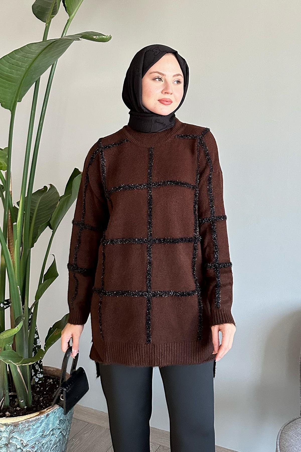 Simli Yumoş Acı Kahve Triko Tunik