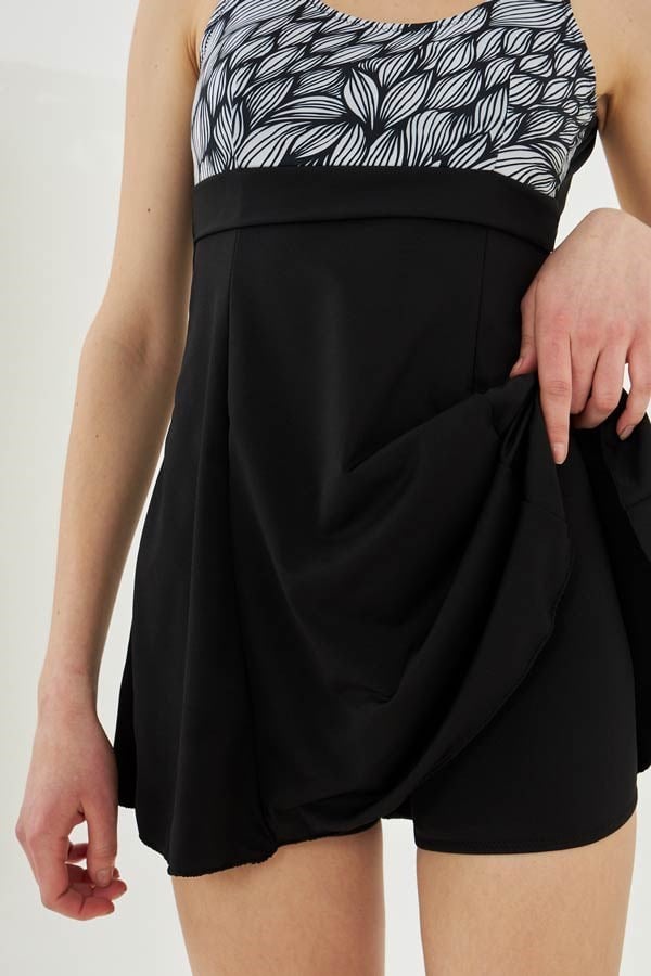 Starinci Kadın Büyük Beden Şortlu Elbise Mayo Ön Kapak Detaylı Oval Desenli