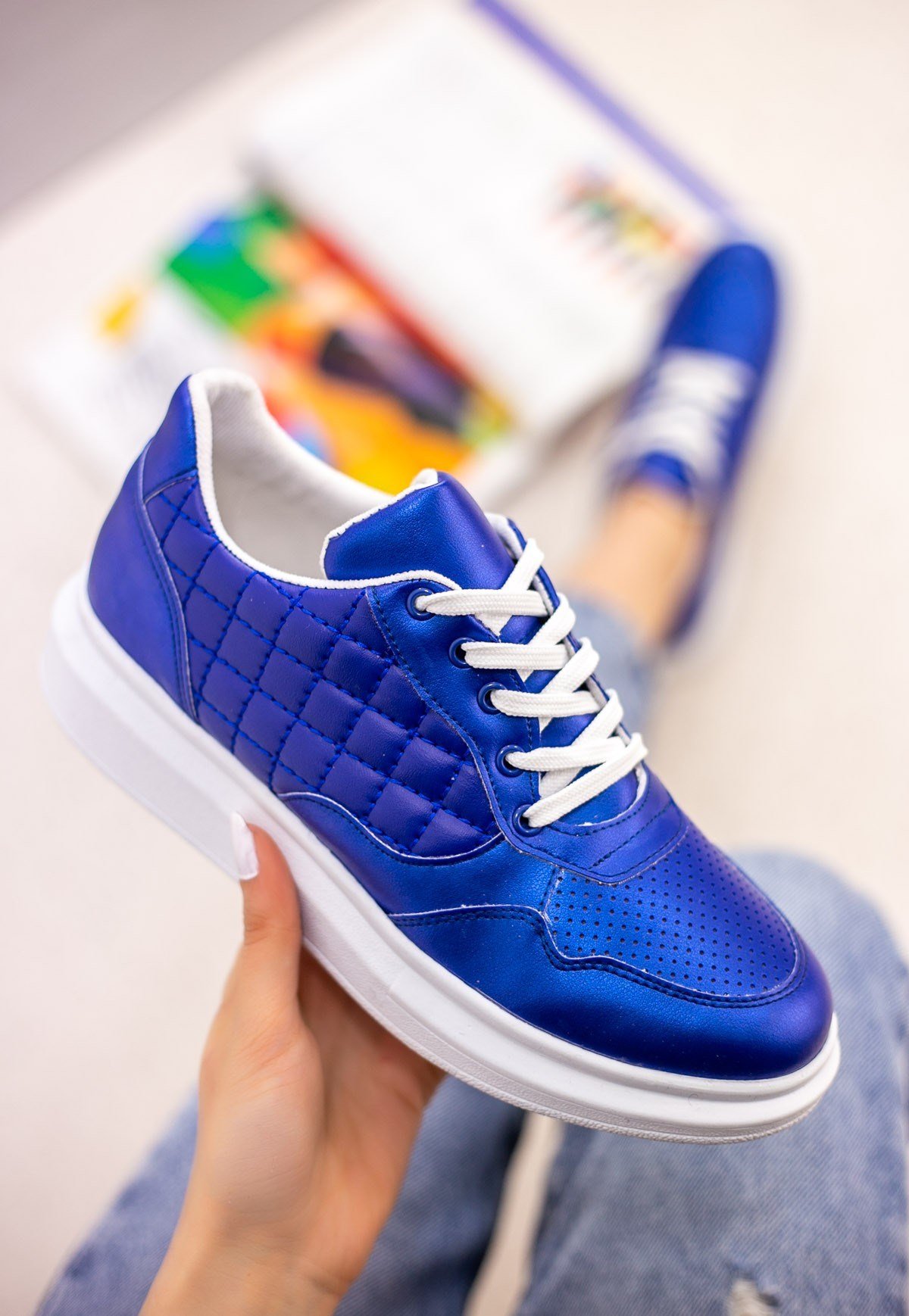 Lari Saks Mavisi Cilt Bağcıklı Spor Ayakkabı - Nilshoes