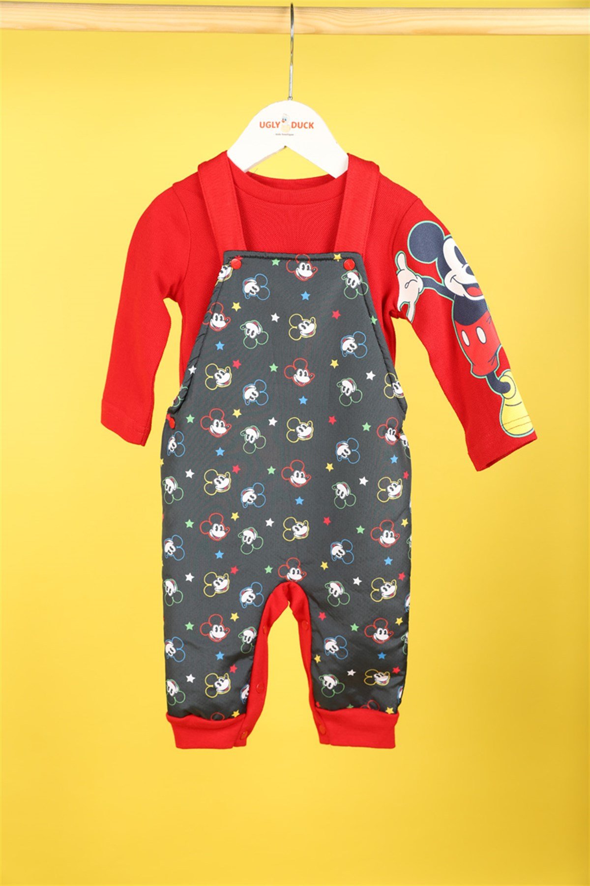 06-24 Ay Erkek Bebek Lacivert- Kırmızı Mickey Lisanslı Salopet Takım