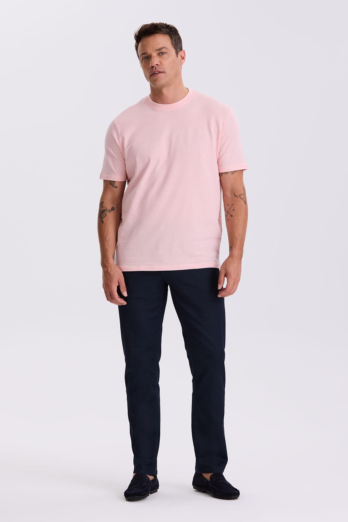 Pembe %100 Pamuk Desenli Bisiklet Yaka T-Shirt JK39SF07M055_176