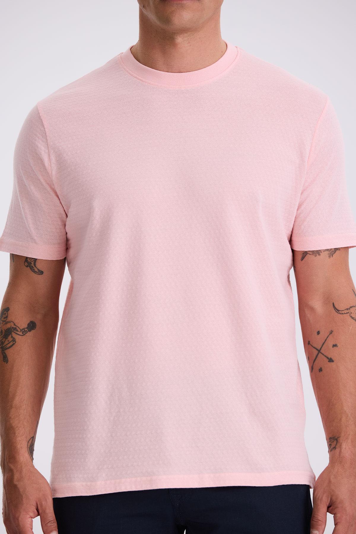 Pembe %100 Pamuk Desenli Bisiklet Yaka T-Shirt JK39SF07M055_176