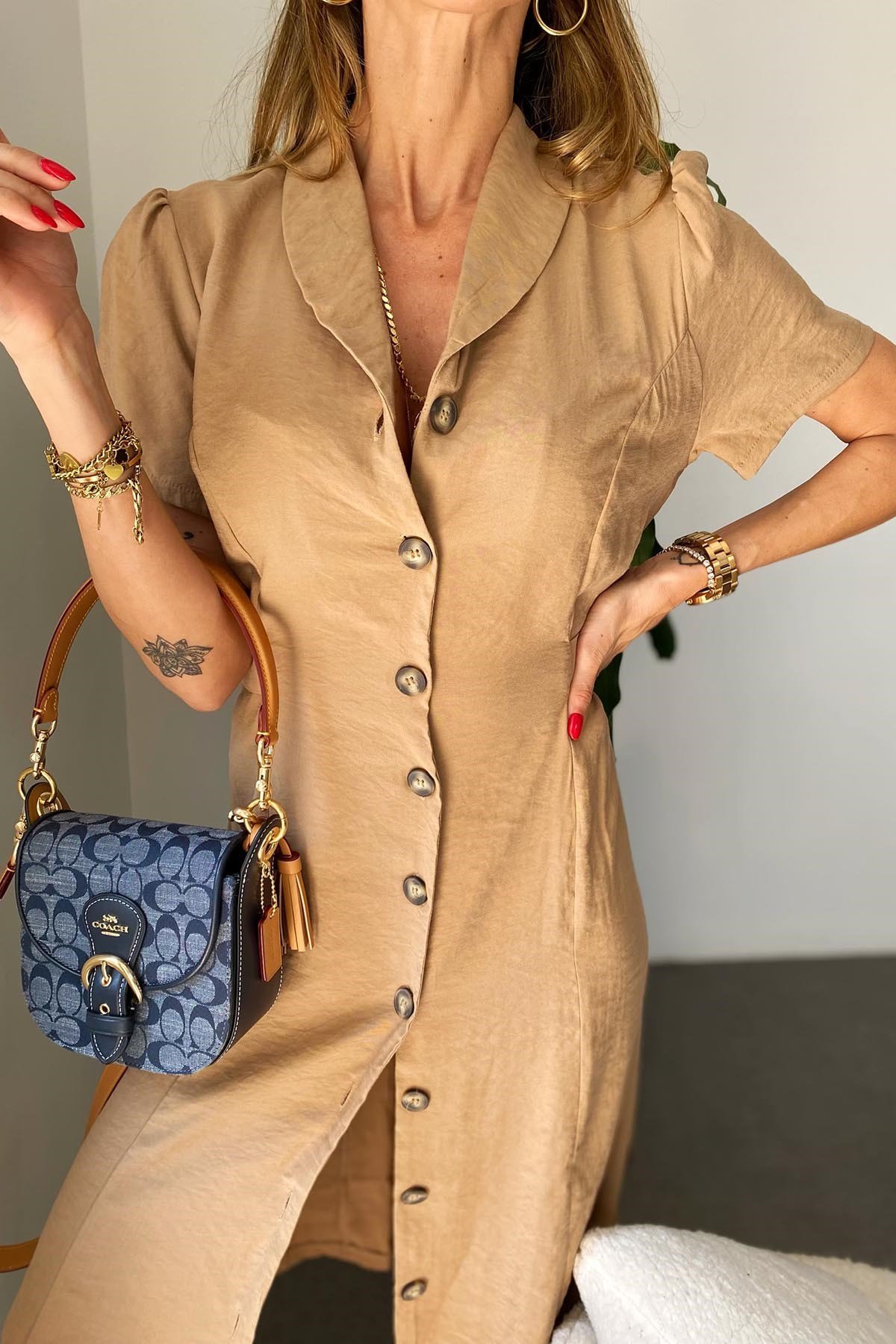 Camel Rengi Bel Tasar m Detay Du meli Tasar m Oppes Elbise Butik Gardrop