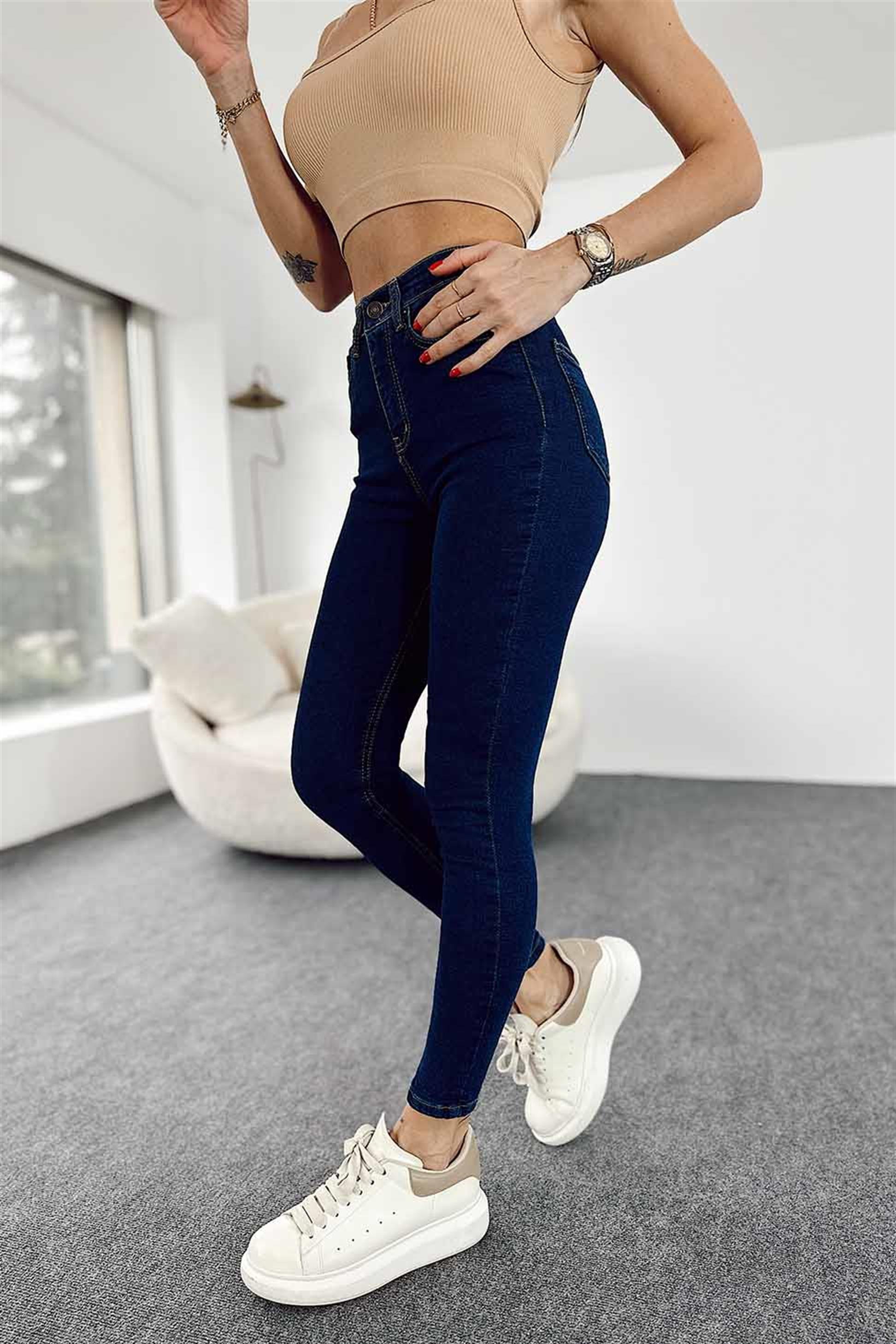 Ultra Yüksek Bel Likralı Kadın Skinny Jean Pantolon Koyu Mavi - Butik  Gardrop