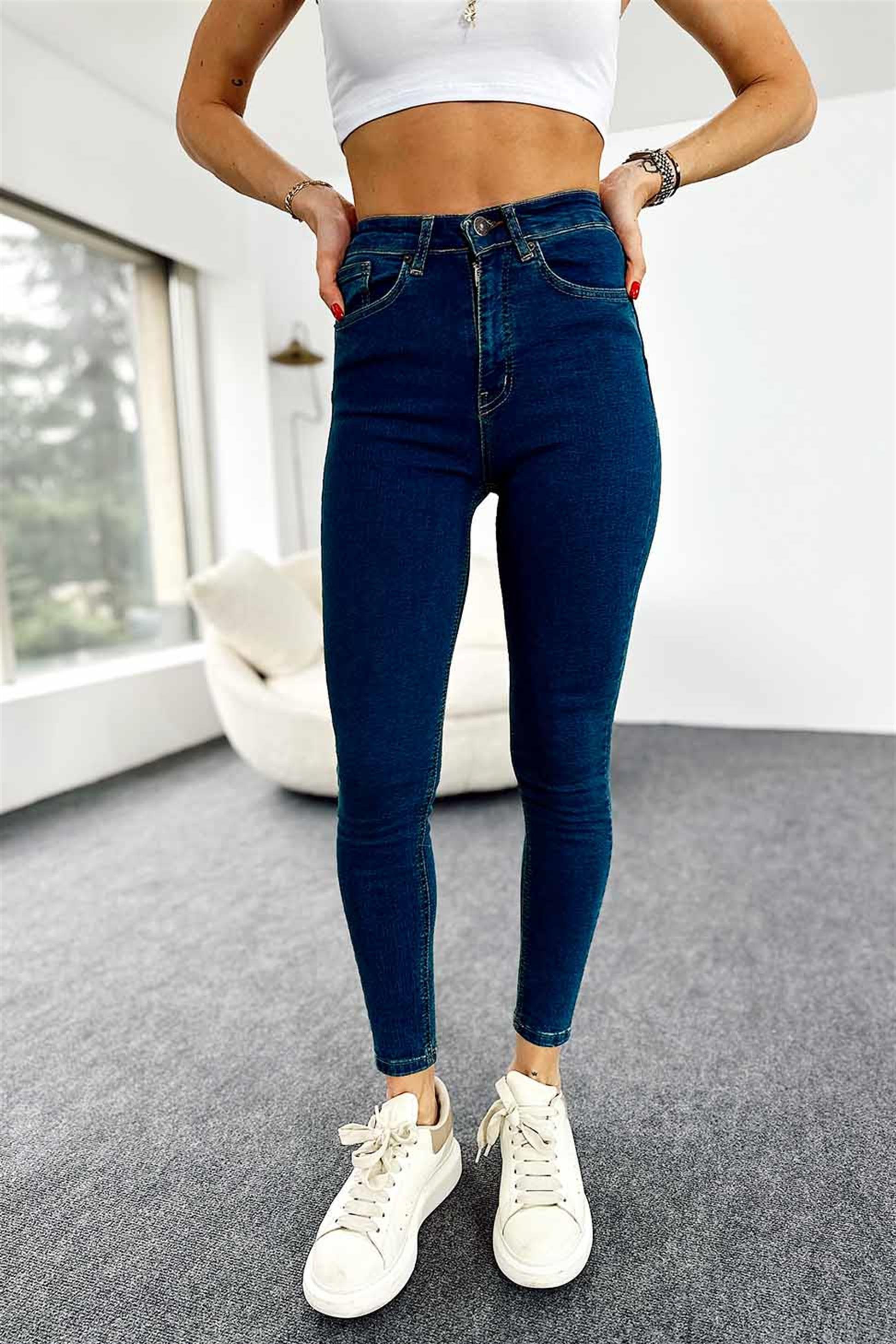 Ultra Yüksek Bel Pushuplı Likralı Kadın Jean Pantolon Mavi