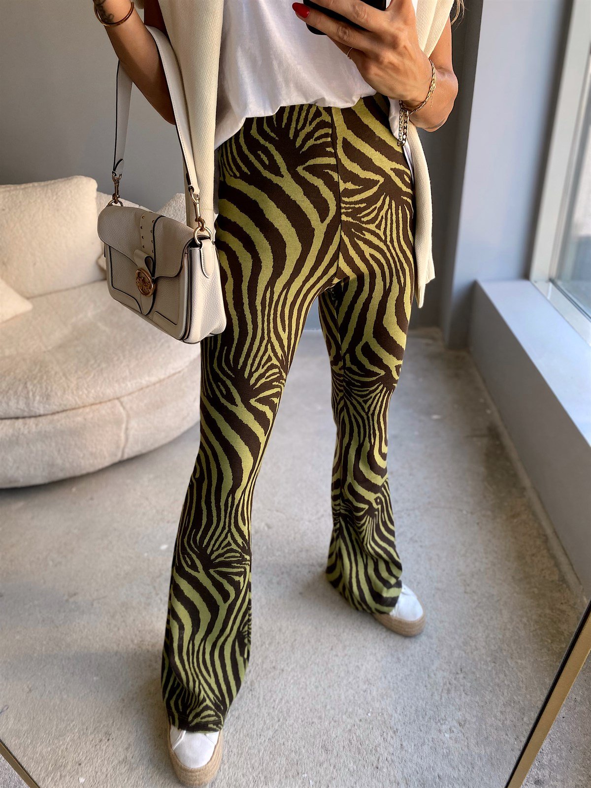 Zebra Desen Örme Pantolon Yeşil - Bolesa Suadiye