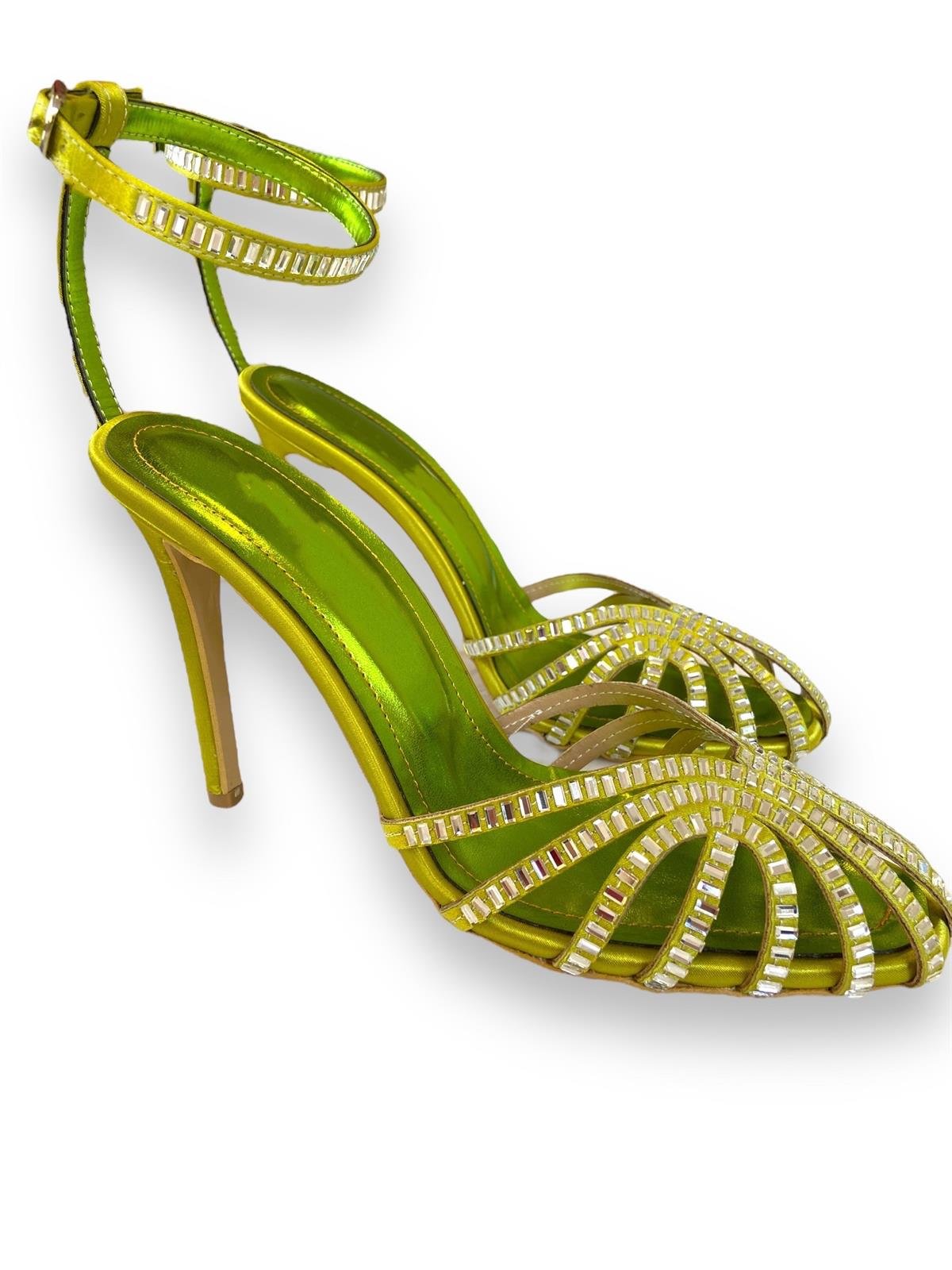 Neon Yeşil Baget Taşlı İnce Topuklu Ayakkabı - Bolesa Suadiye