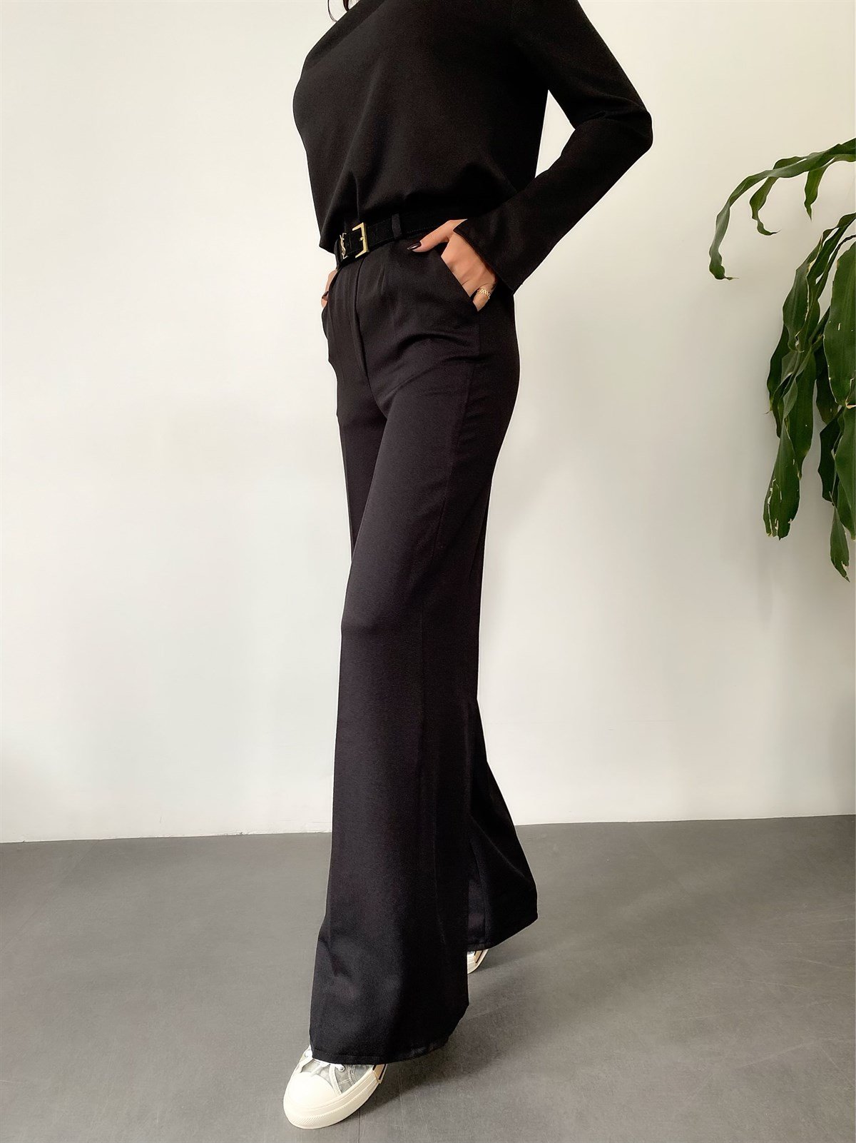 Siyah Vatkalı Bluz&Palazzo Kumaş Pantolon Takım - Bolesa Suadiye