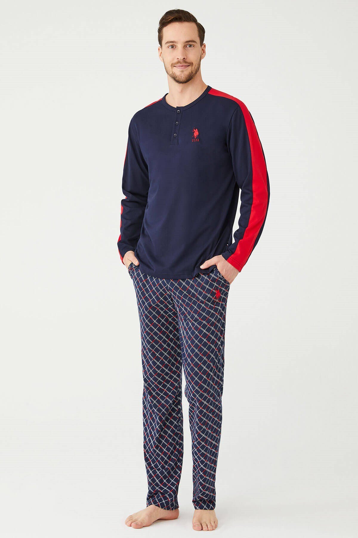 U.S. Polo Assn. Erkek Lacivert Patlı Pijama Takımı | Modcollection.com.tr