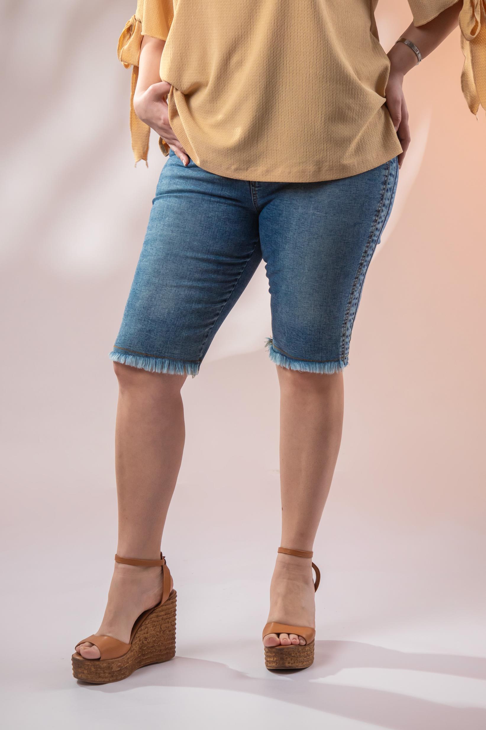 Büyük Beden 1111068 Püsküllü Denim Şort Lacıvert