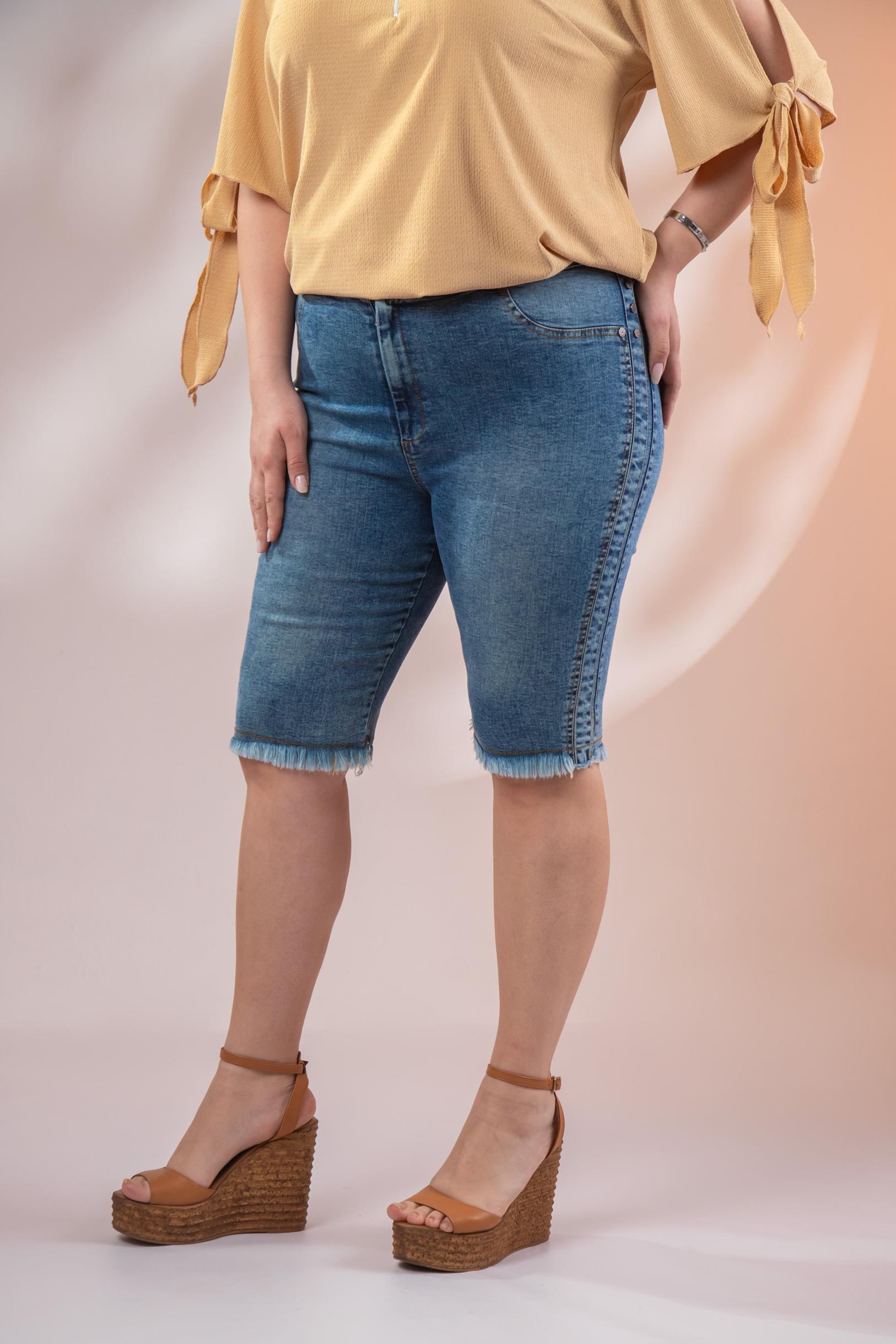 Büyük Beden 1111068 Püsküllü Denim Şort Lacıvert