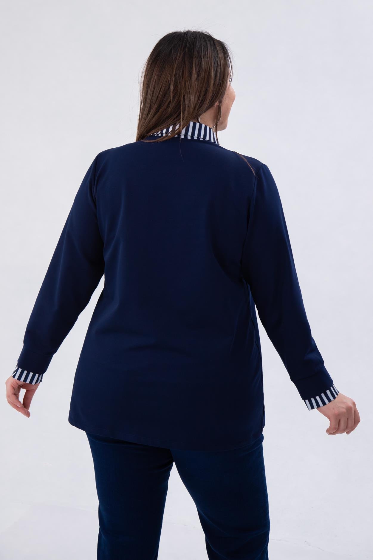 Buyuk Beden 1211025 Cizgili Gomlek Detayl Sweat Lacivert