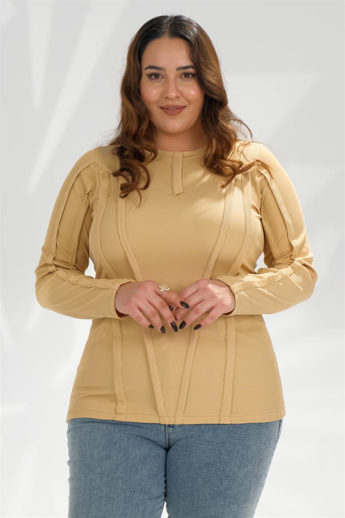 Büyük Beden 333051 Ribana Şeritli Sweat Sarı