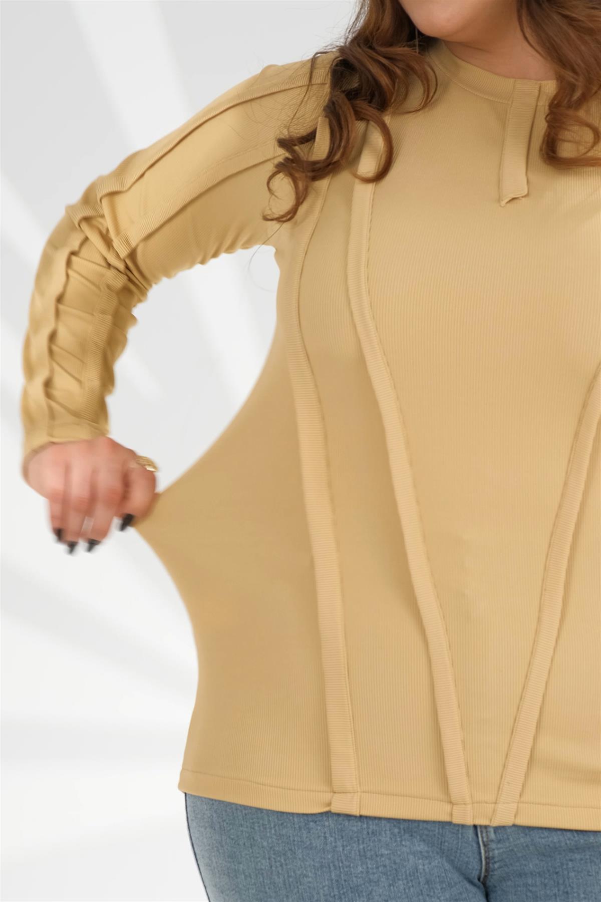Büyük Beden 333051 Ribana Şeritli Sweat Sarı