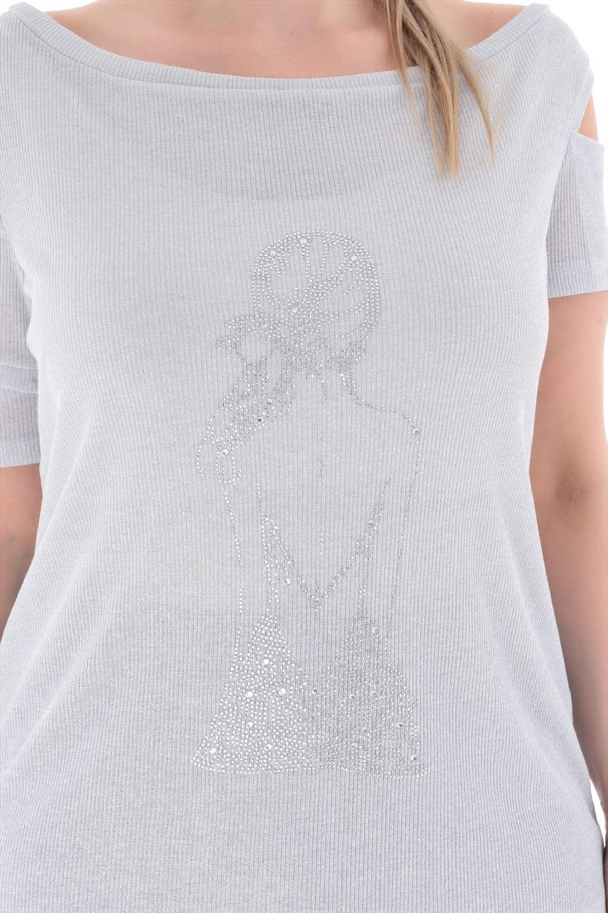 Büyük Beden Ballerina Bluz Gümüş Simli