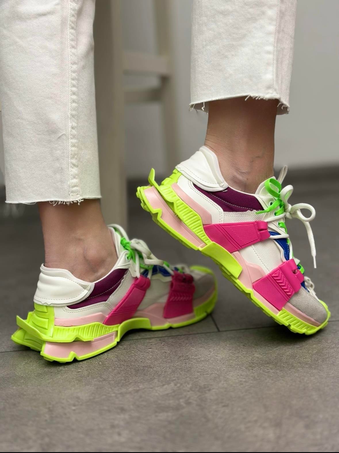 Renkli Neon Yeşil Fuşya Sneaker Kadın Spor Ayakkabı