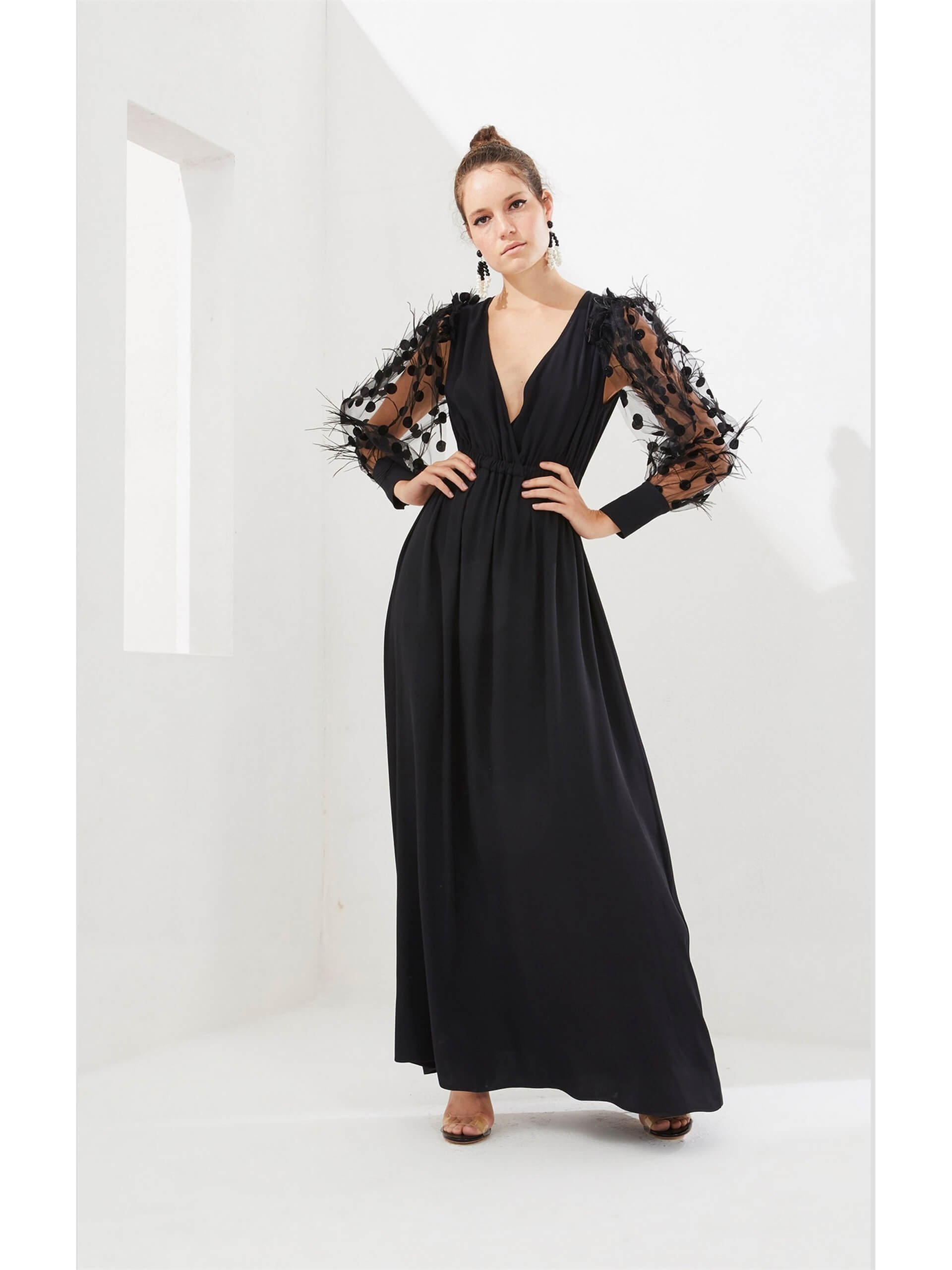 Dress with transparent sleeves hotsell