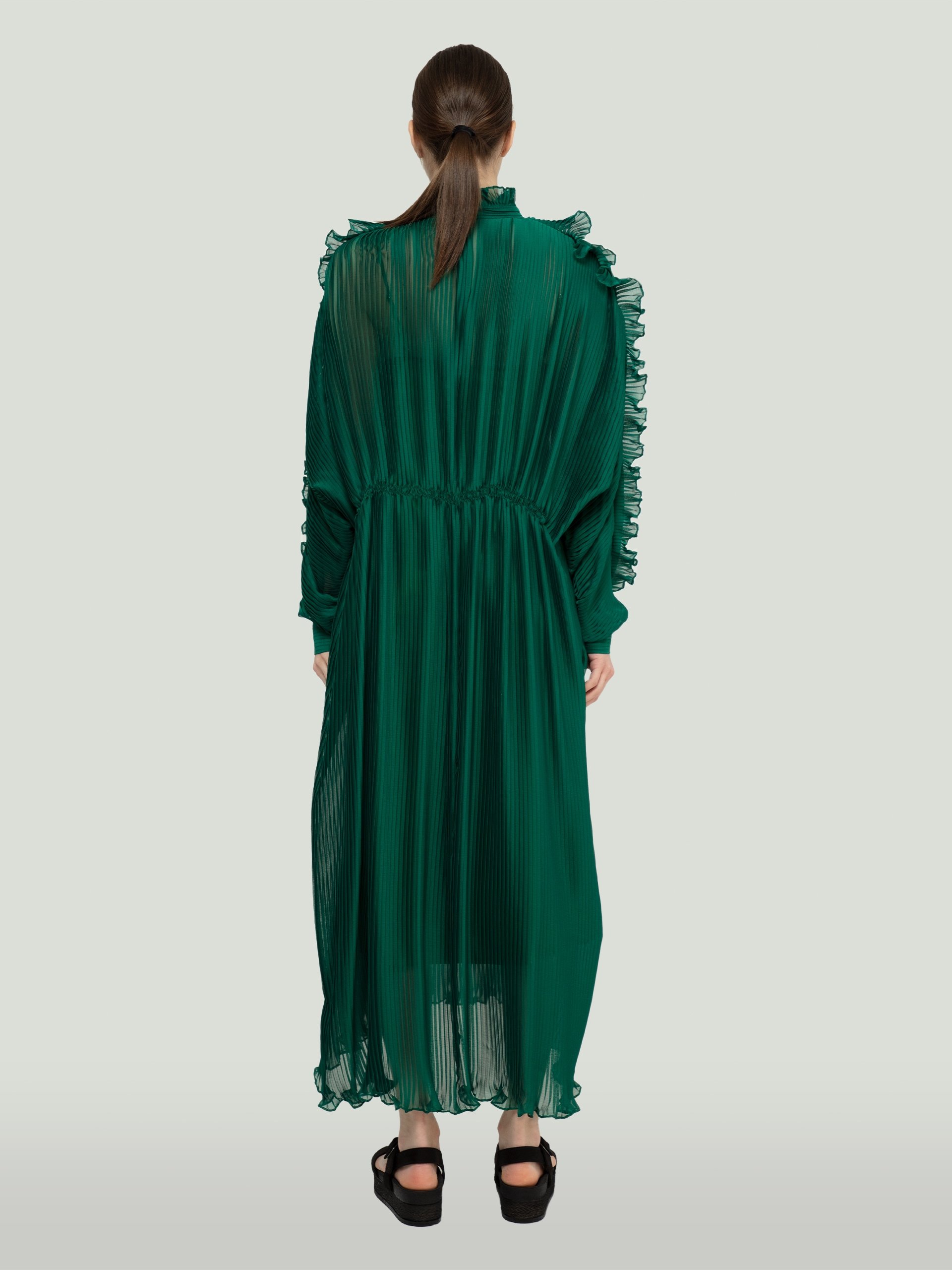 Pleated Green Long Dress