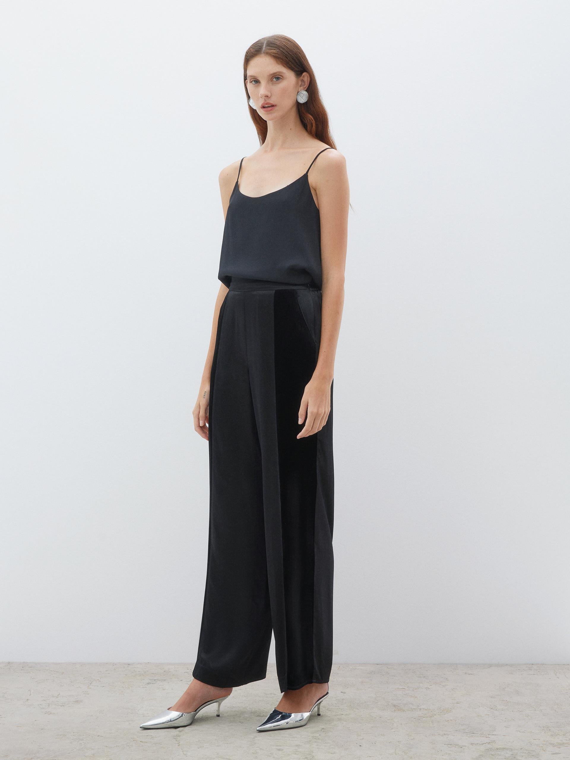 Velvet Stripe Detailed Black Trousers