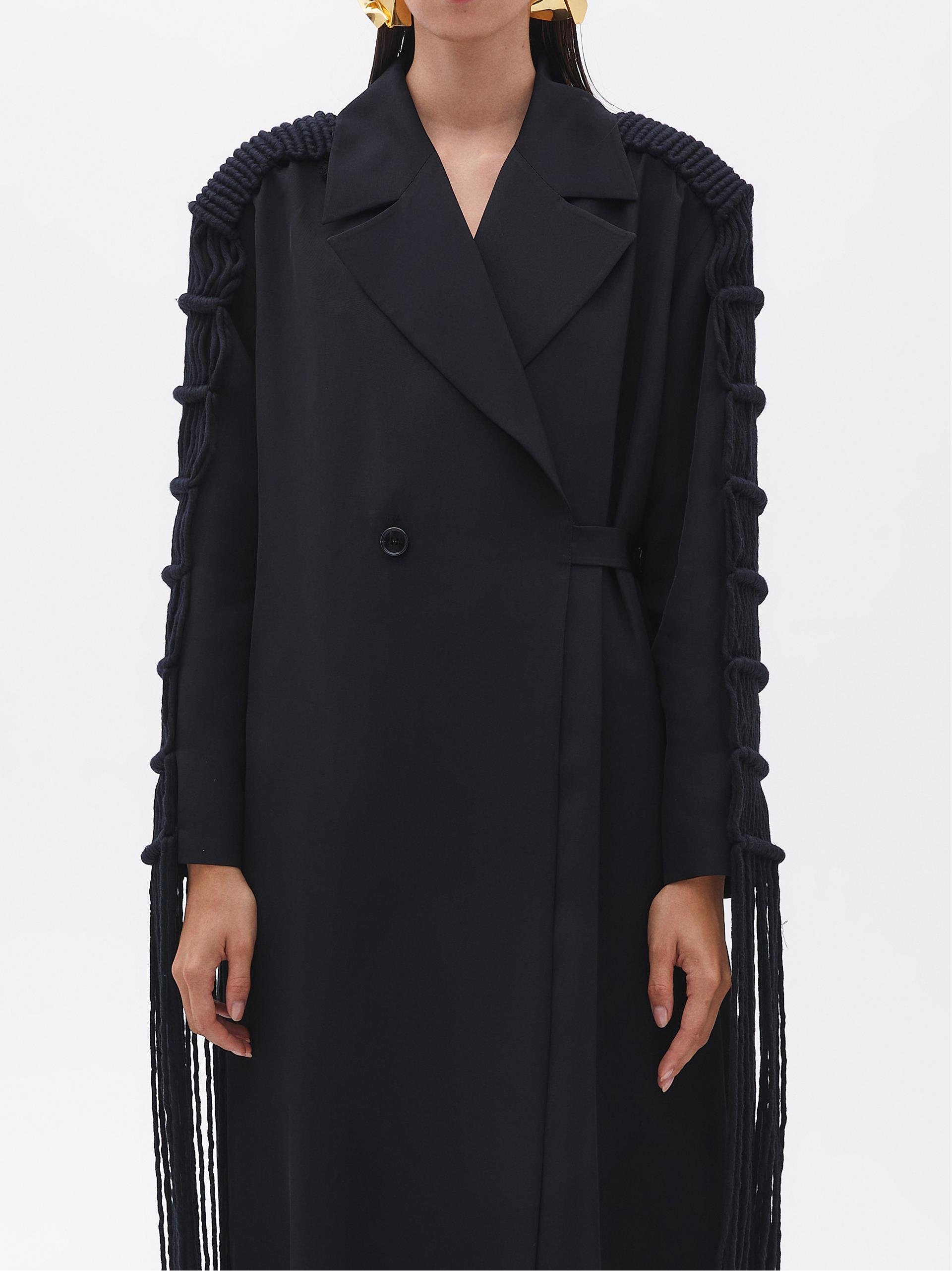 Black Coat with Macrame Sleeve Detail