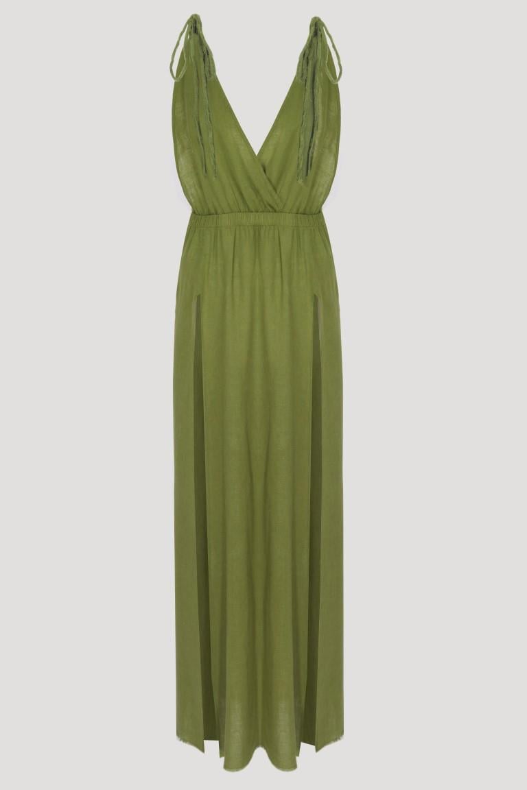 open lace back dress Paradise Lost Mesh Halter Maxi Dress Green main image 0