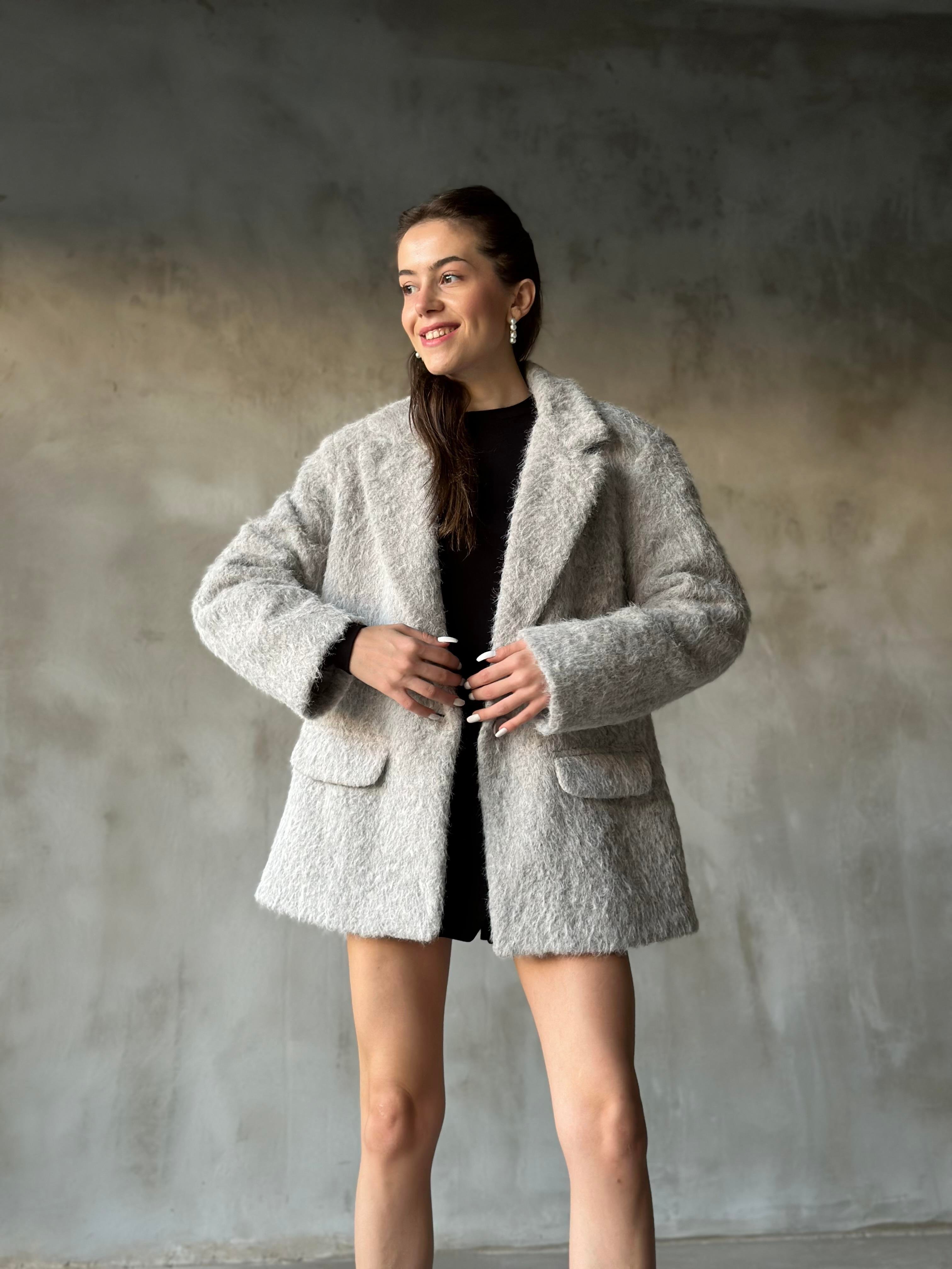 Ladies Keçe Blazer Ceket - Gri