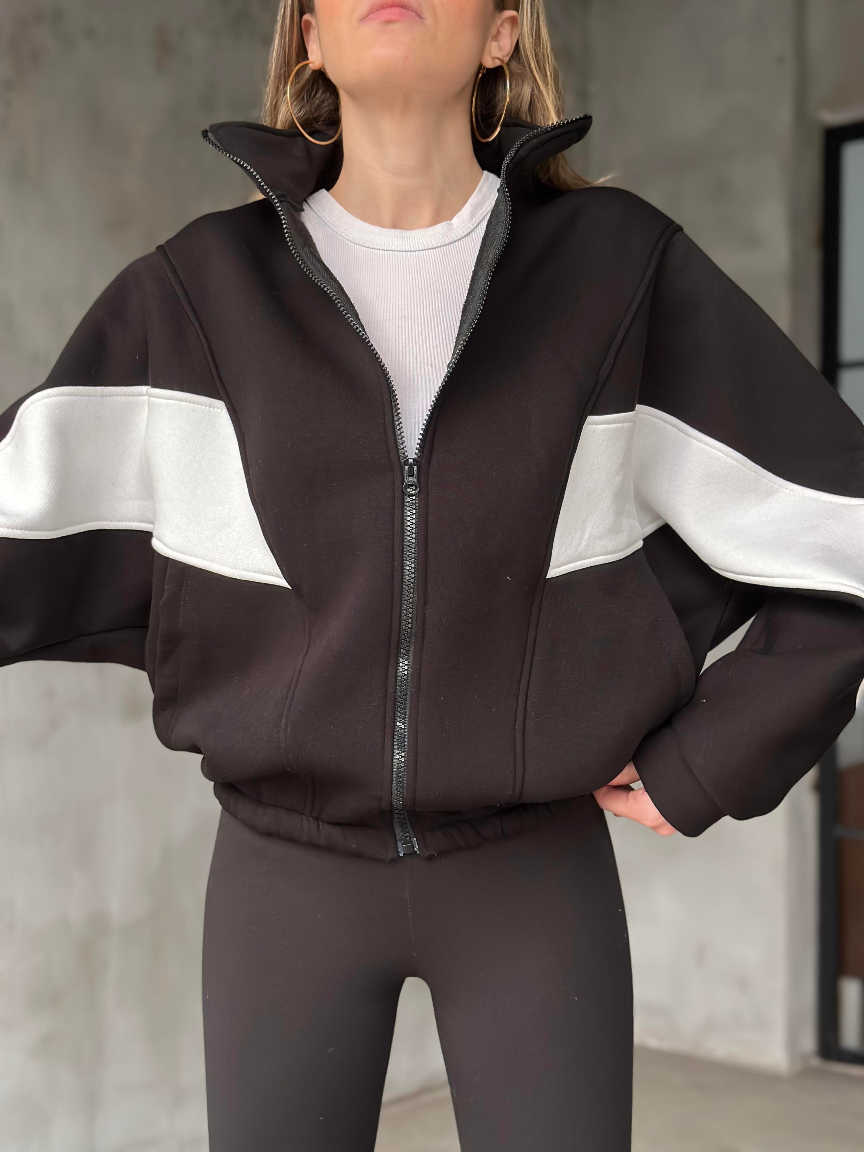 Unisex Oversize Şeritli Hırka