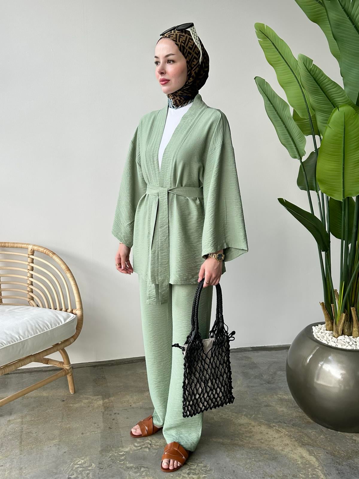 Keten Aerobin Kimono Takım MİNT YEŞİLİ