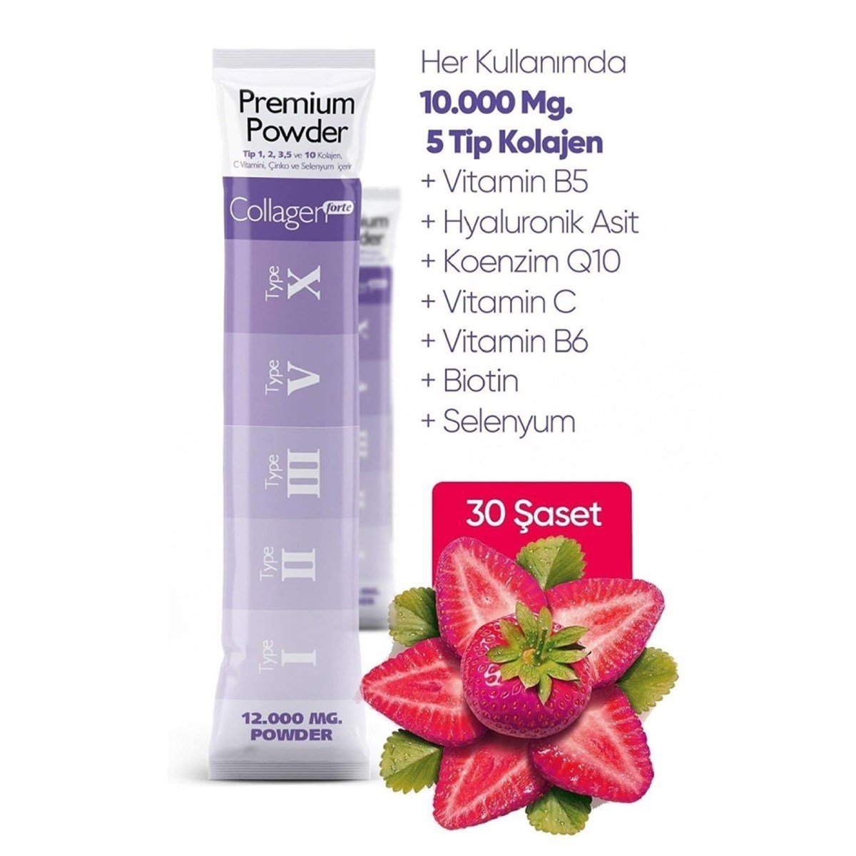 Collagen Forte Premium Powder 5 Tip 30 x 12000 mg Şase | Vitamin Dolabı