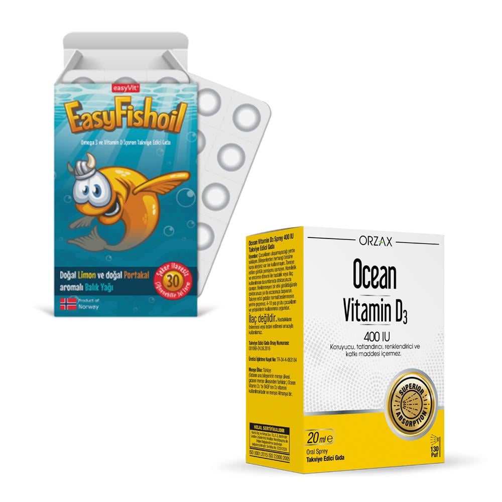 EasyFishoil Omega 3 30 Çiğnenebilir Jel Tablet + Ocean Vitamin D3 400 IU 20  ml Sprey | Vitamin Dolabı