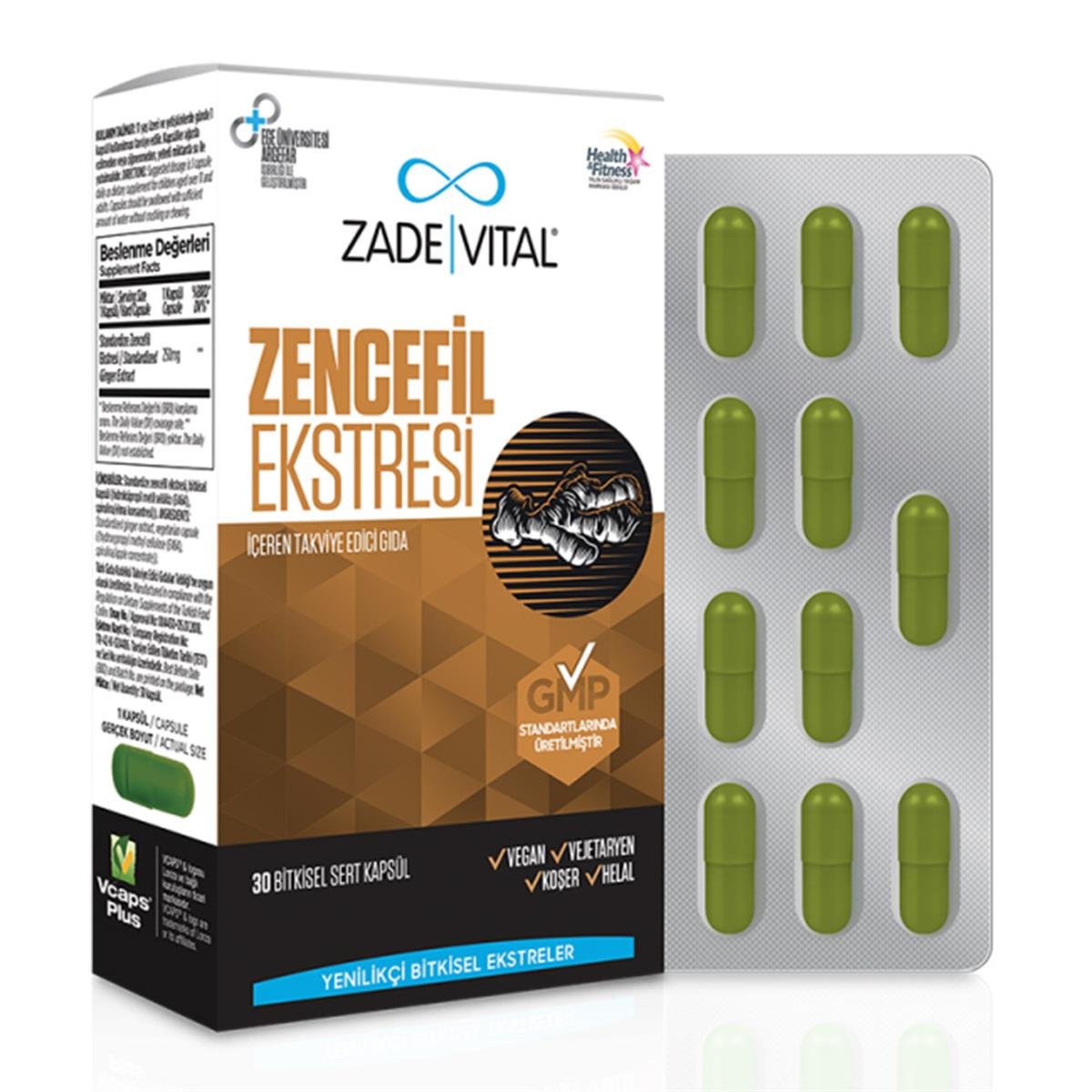 Zade Vital Zencefil Ekstresi 30 Bitkisel Sert Kapsül | Vitamin Dolabı