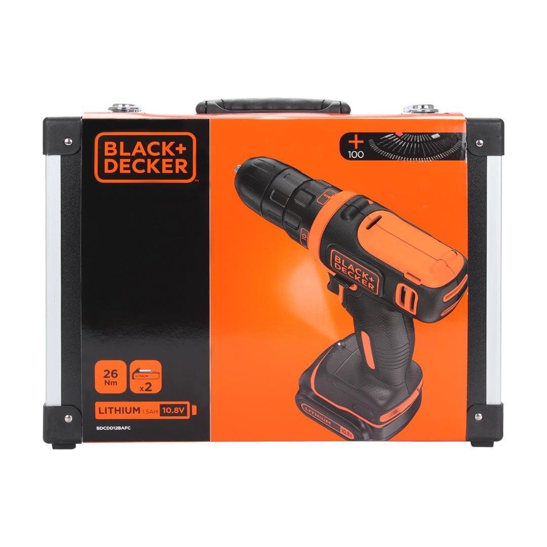 Black+Decker BDCDD12BAFC-QW 10.8V 1.5Ah Li-ion Çift Akülü Darbesiz Matkap  Vidalama ve 100 Parça Aksesuar Seti - Taşıma Çantalı Fiyatı