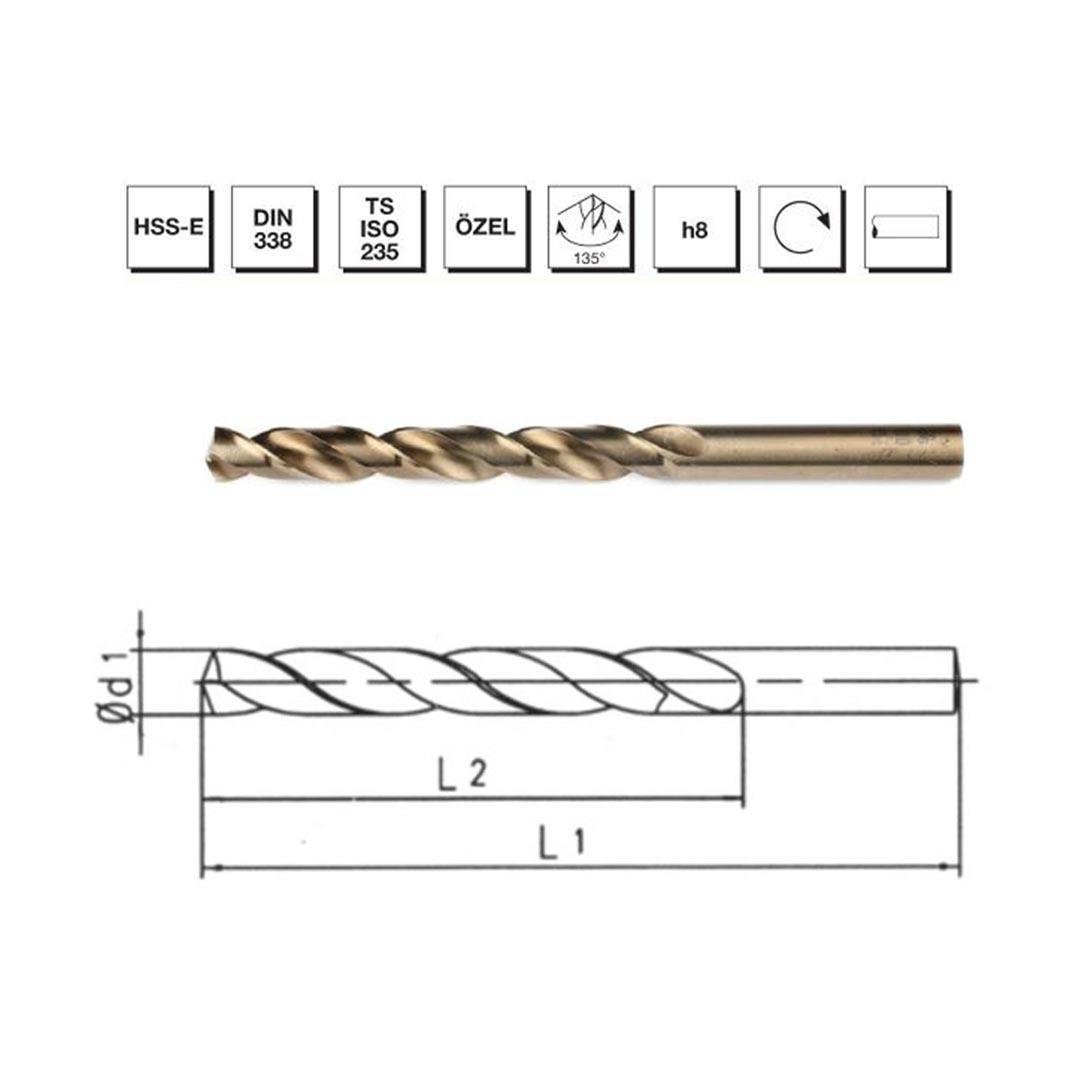 MTE Makina Takım 5.2 mm HSS-E DIN 338 Silindirik Saplı Matkap Ucu Altın Seri - B00005000520