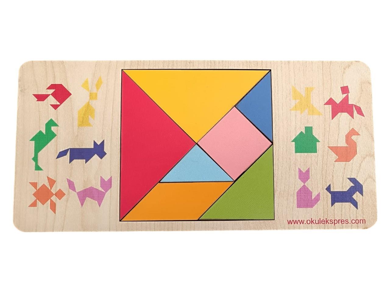 Okulekspres Tangram Ahşap Zeka Oyunu – Renkli Parçalarla Eğlenceli Şekil Tamamlama Oyunu