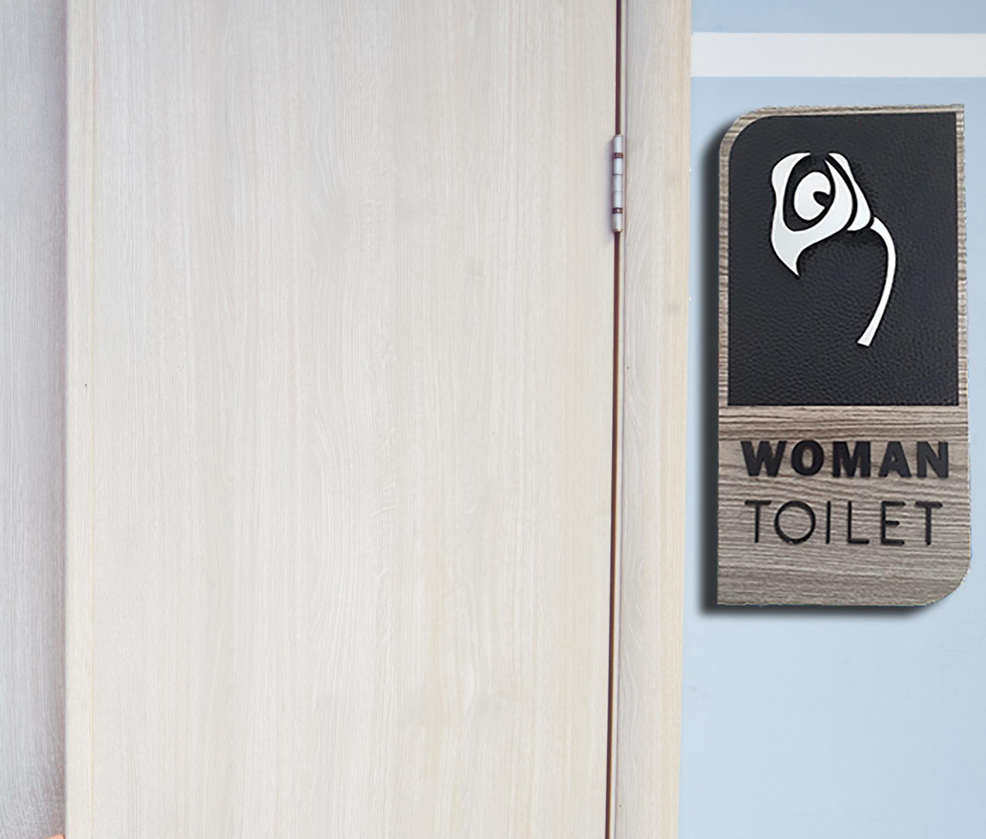 Okulekspres Woman/Kadın Mdf Lazer Kesim Deri Tuvalet Kapı İsimliği Tabela Ahşap