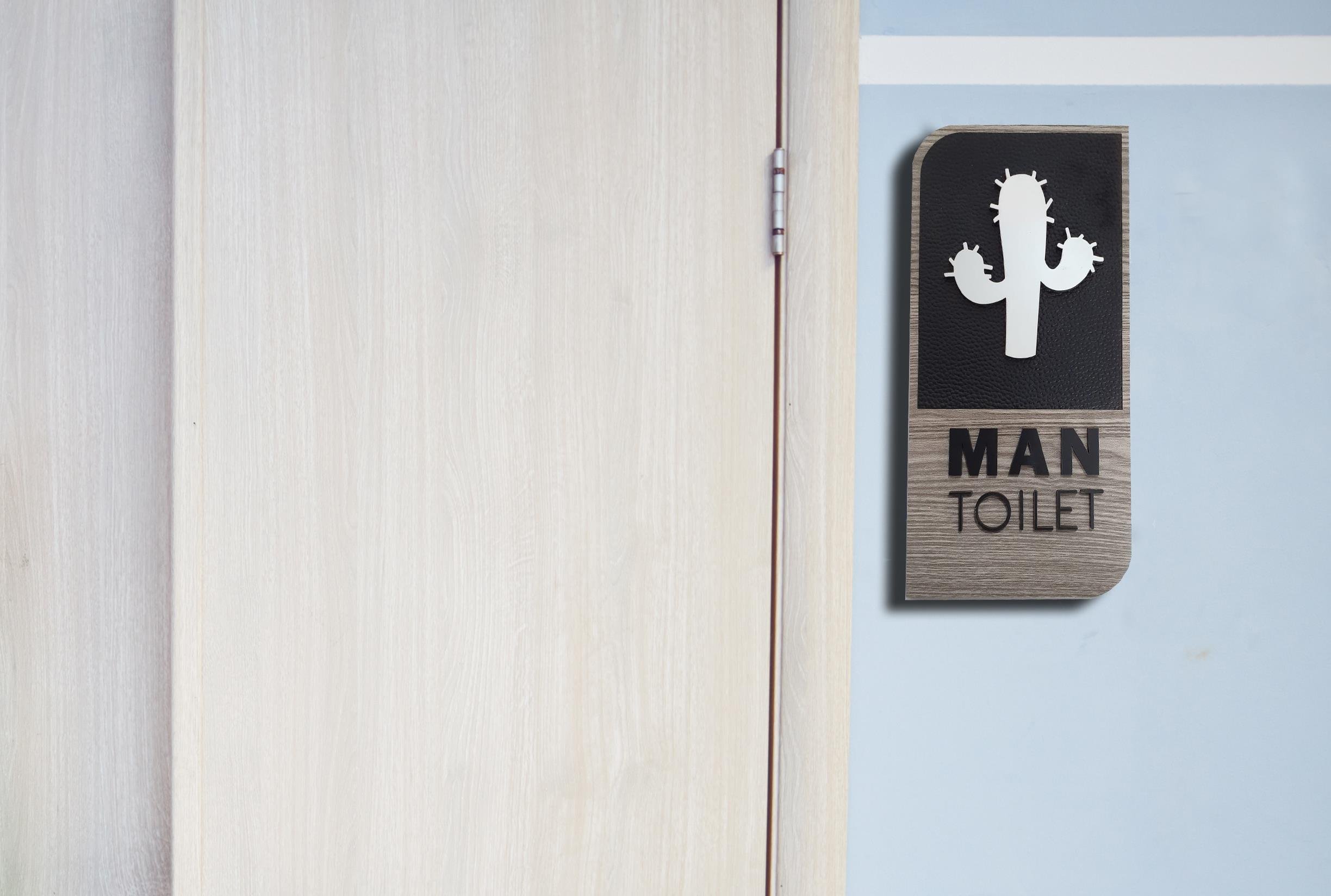 Okulekspres Man/Erkek Mdf Lazer Kesim Deri Tuvalet Kapı İsimliği Tabela Ahşap