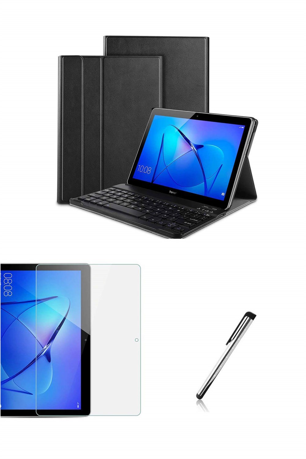 Moserini Huawei Mediapad T5 10.1" inç Klavyeli, Smart Tablet Kılıfı,  Mıknatıslı - Siyah + Cam Ekran Koruyucu + Kalem, Set! | Esepetim.com