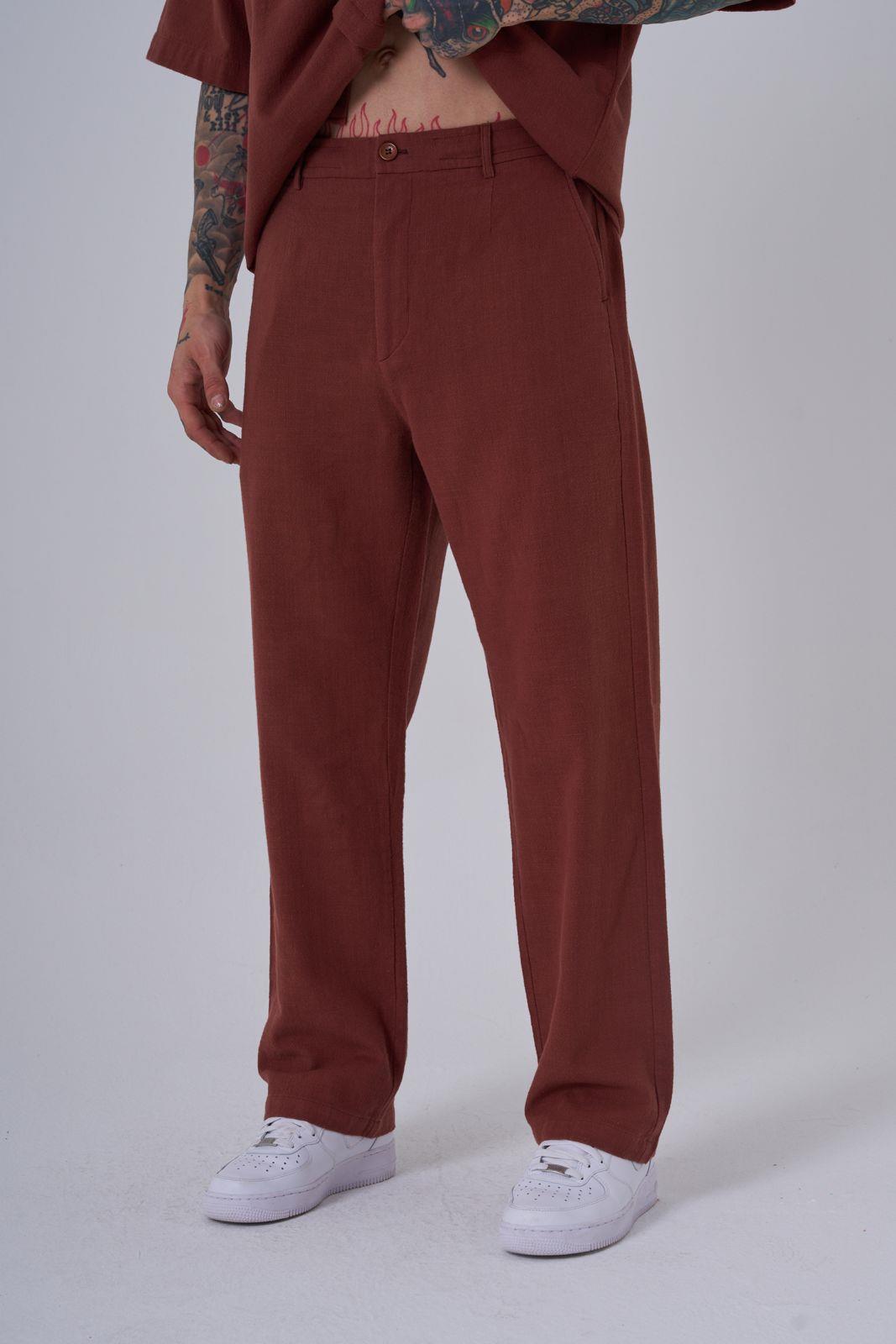 Erkek Keten Baggy Kahve Pantolon
