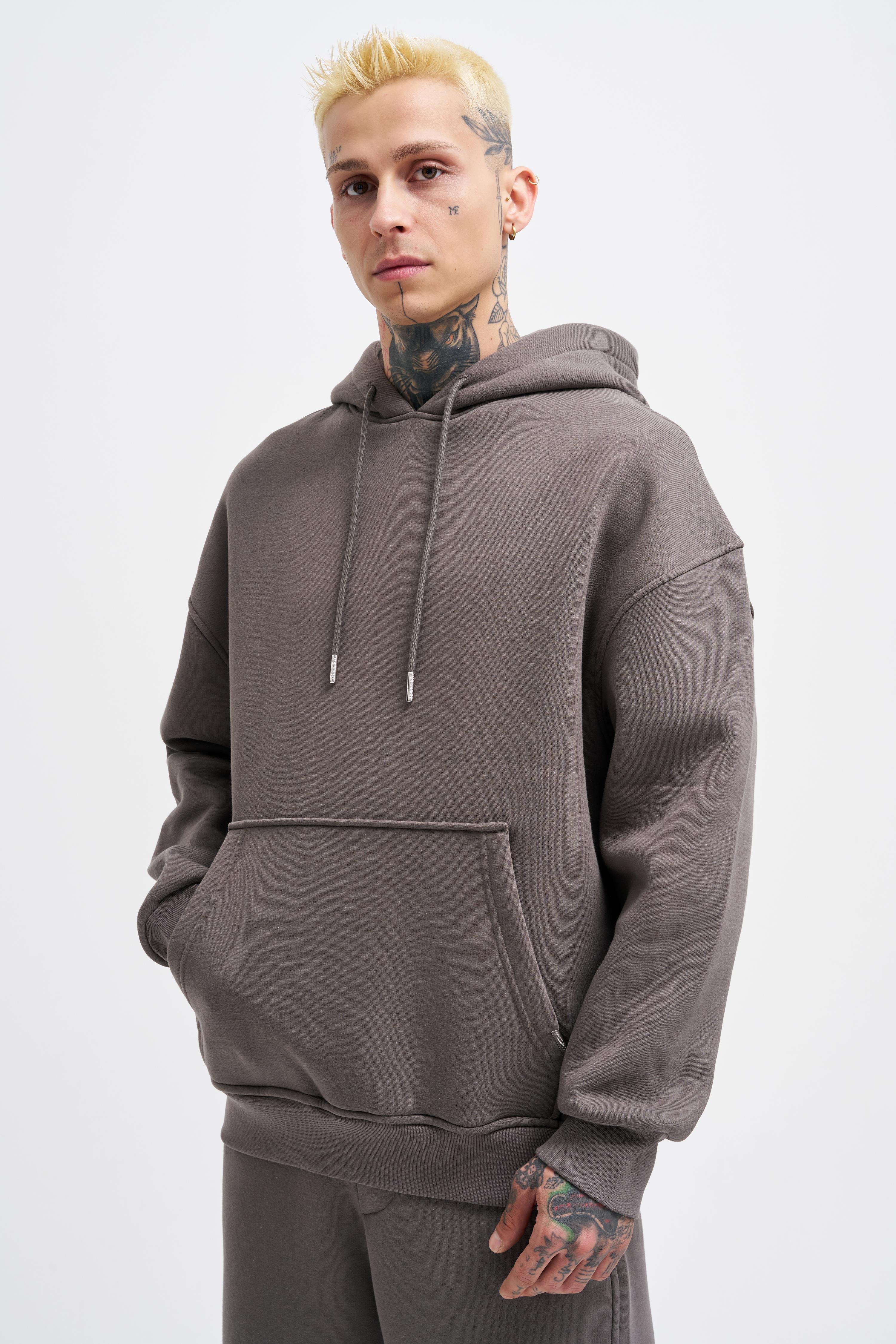 Erkek Basic Kapüşonlu Oversize Duman Sweatshirt